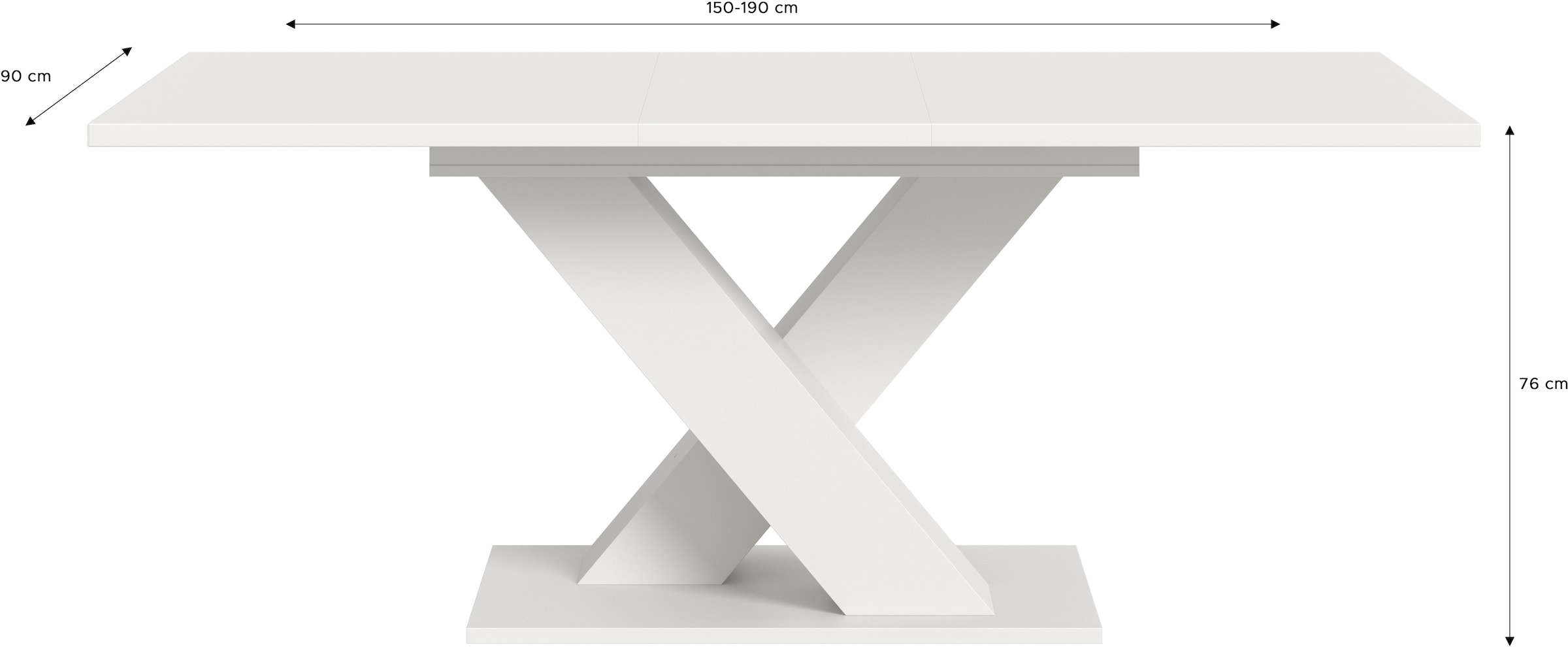 INOSIGN Table de salle à manger »Motus, ausziehbar 150 -190 cm, inklusive 40 cm Einlegeplatte« Set, 1 cuis tlg. X-Gestell mit Bodenplatte, Tisch, Küchentisch, Esszimmer, Küche