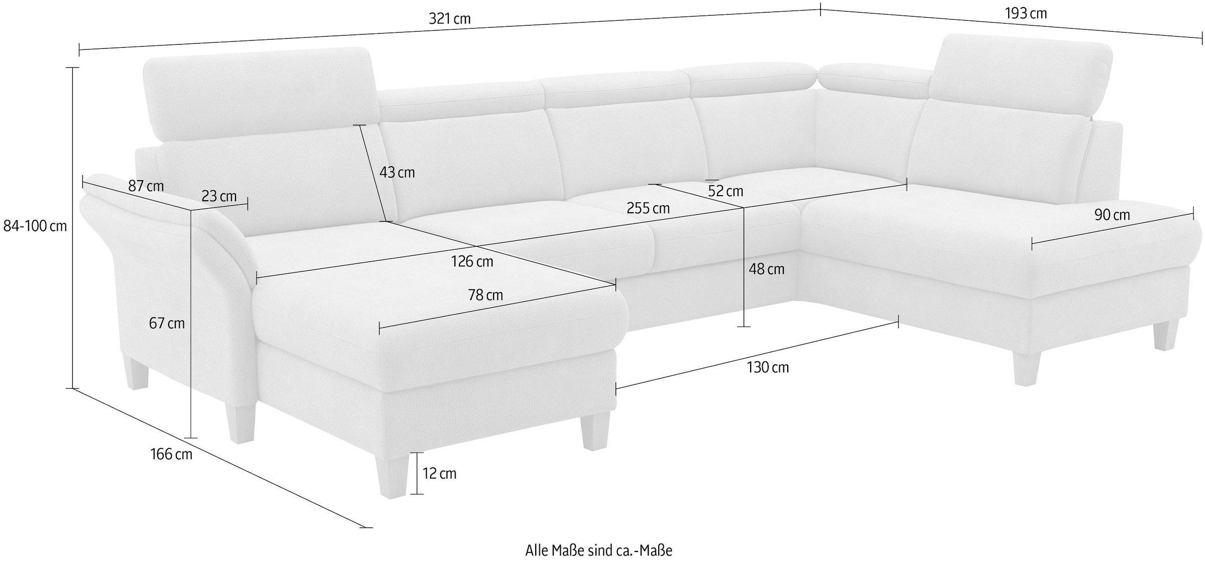 Home affaire Wohnlandschaft »Glendale, U-Form« inkl. Kopfteilverstellung, wahlweise mit Vorziehsitz und Bettkasten