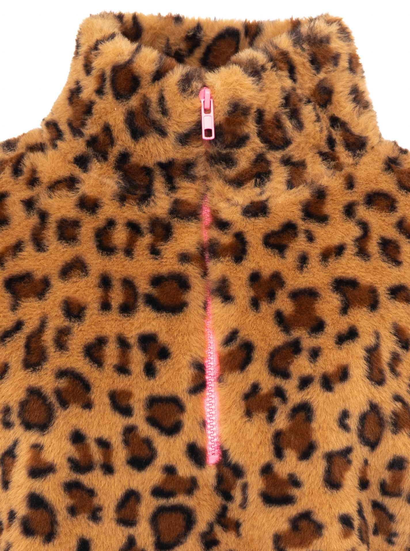Zwillingsherz Troyer »Fake Fur Troyer Cozy Leo« avec col montant, fermeture éclair, matériau pelucheux, imprimé léopard intégral