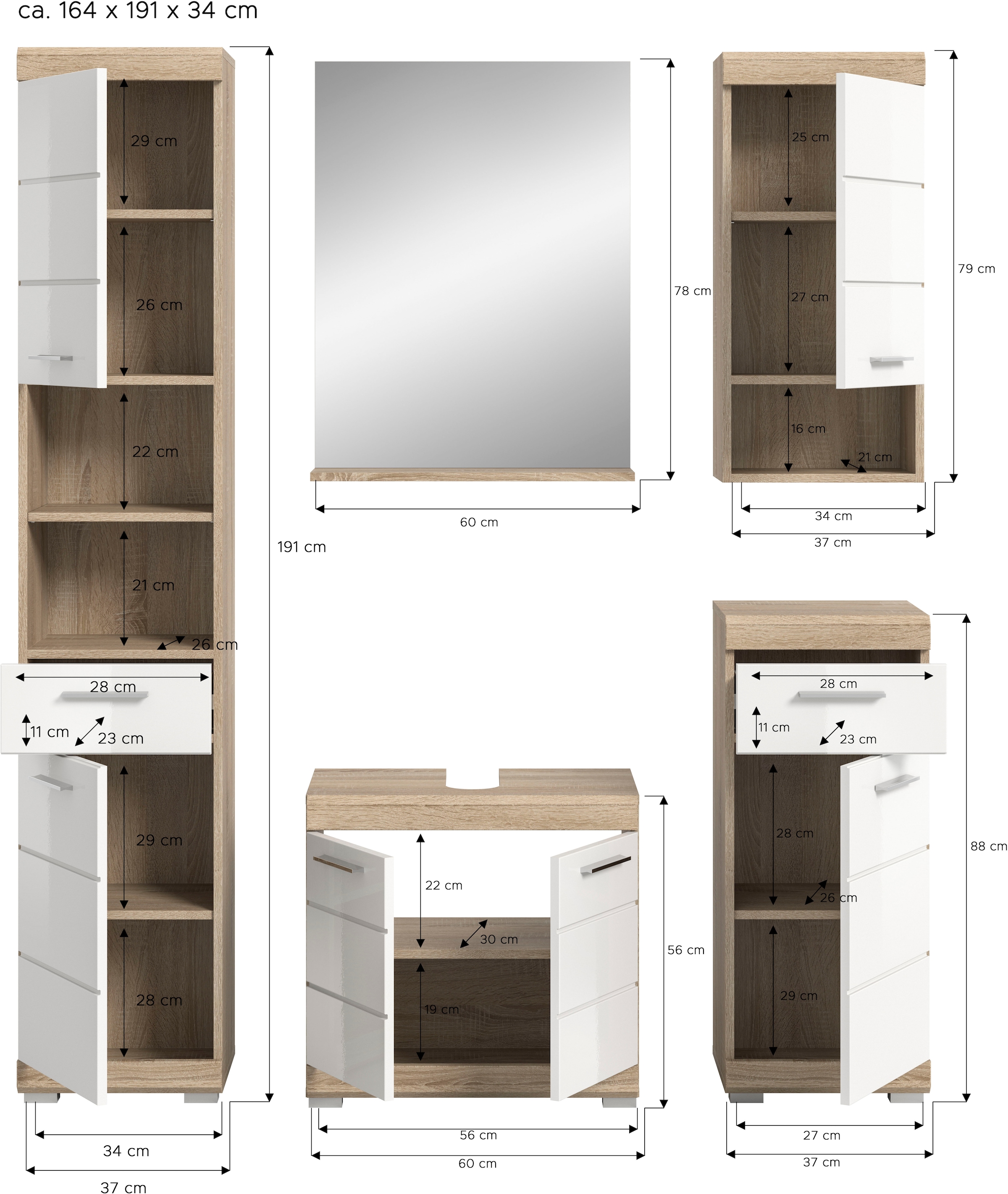 welltime Ensemble de meubles de salle de bain »Siena, 5 teilig, bestehend aus:« Ensemble, BEST-SELLER !, 5 cuis tlg.