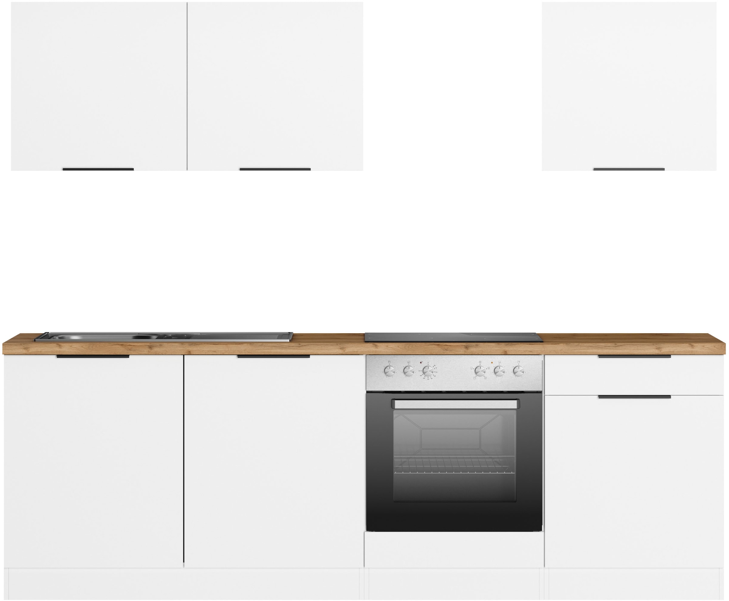 KOCHSTATION Kitchenette »KS-Lagos2, Breite 240 cm« au choix avec appareils électriques, avec plan de travail d'une épaisseur de 38 mm