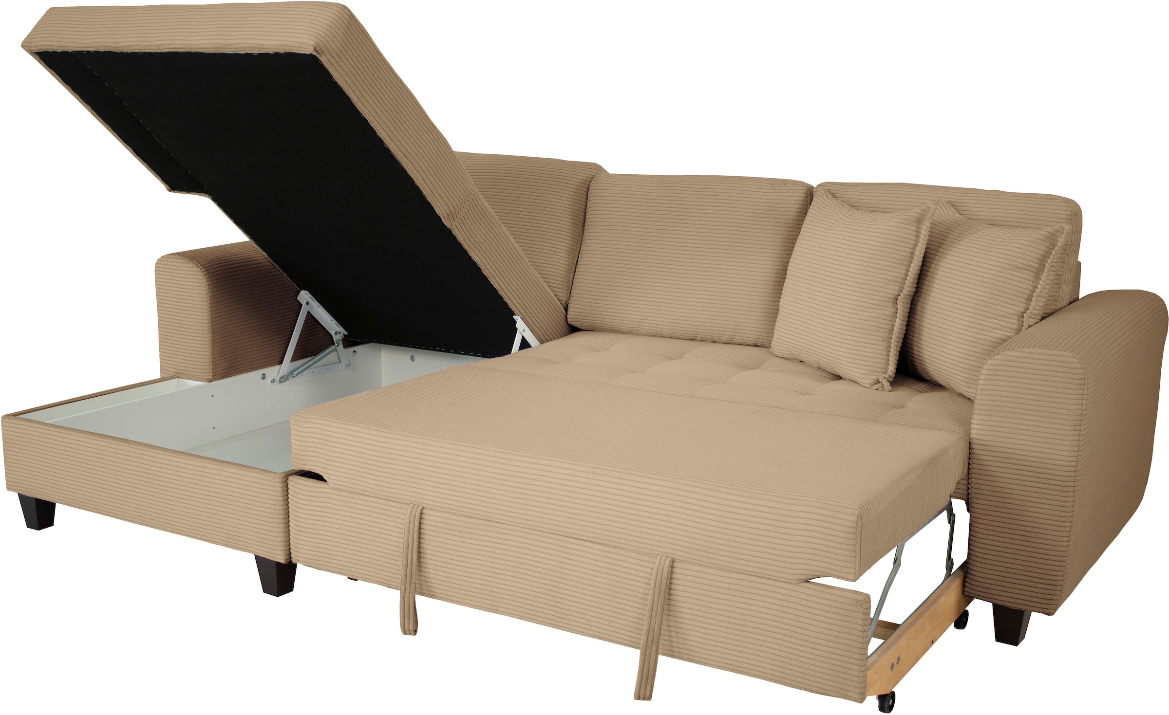 Trends by HG Canapé d'angle »Moritz L-Form, B: 265 cm« mit Bettfunktion, Bettkasten & Zierkissen