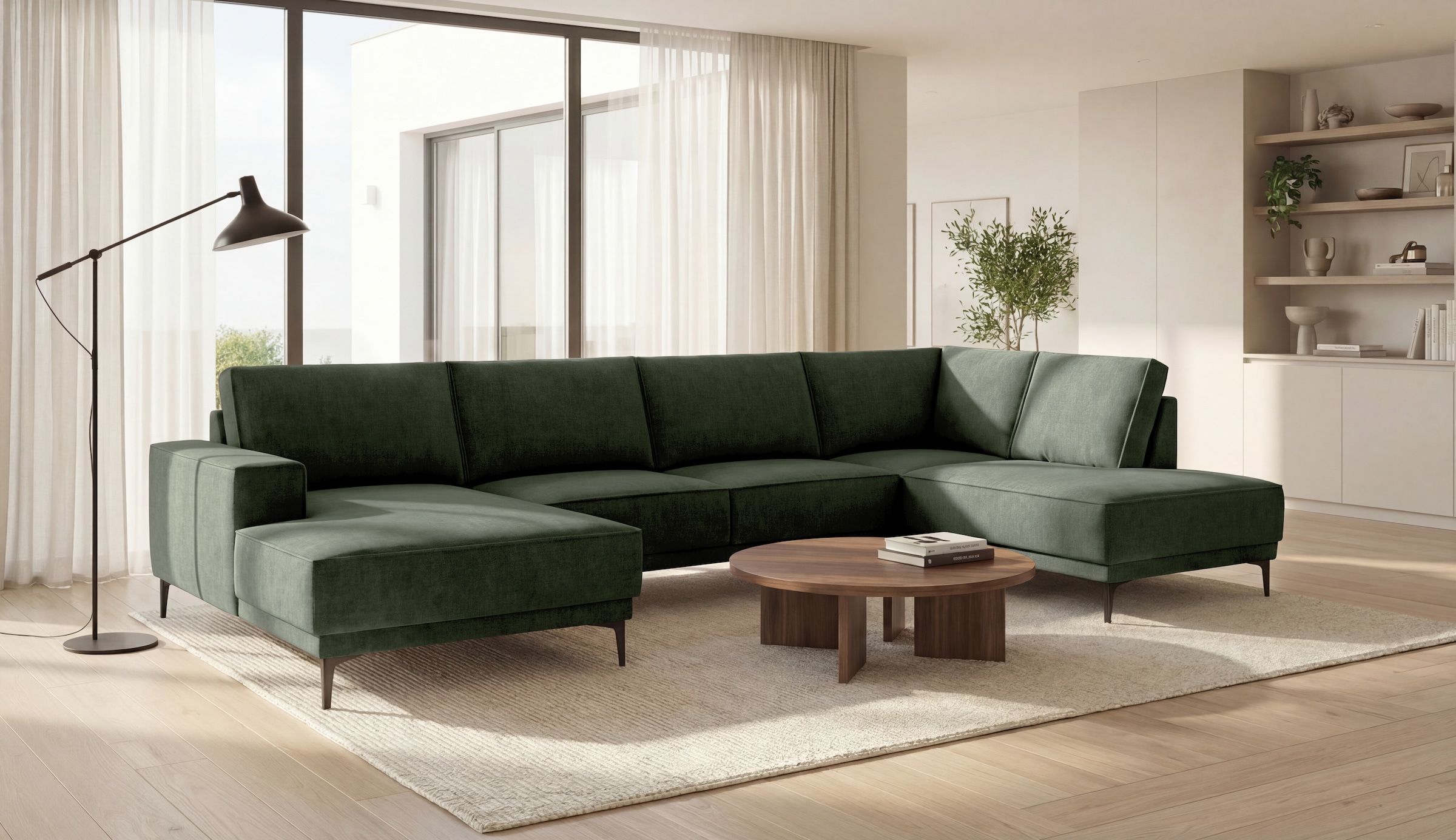 GOODproduct Paysage de salon »OLAND Bouclé U-Form, XXL, B: 345 cm, Skandi-Design« Forme en U, 345 cm, suspension à ressorts ondulés, design scandinave, pieds en métal