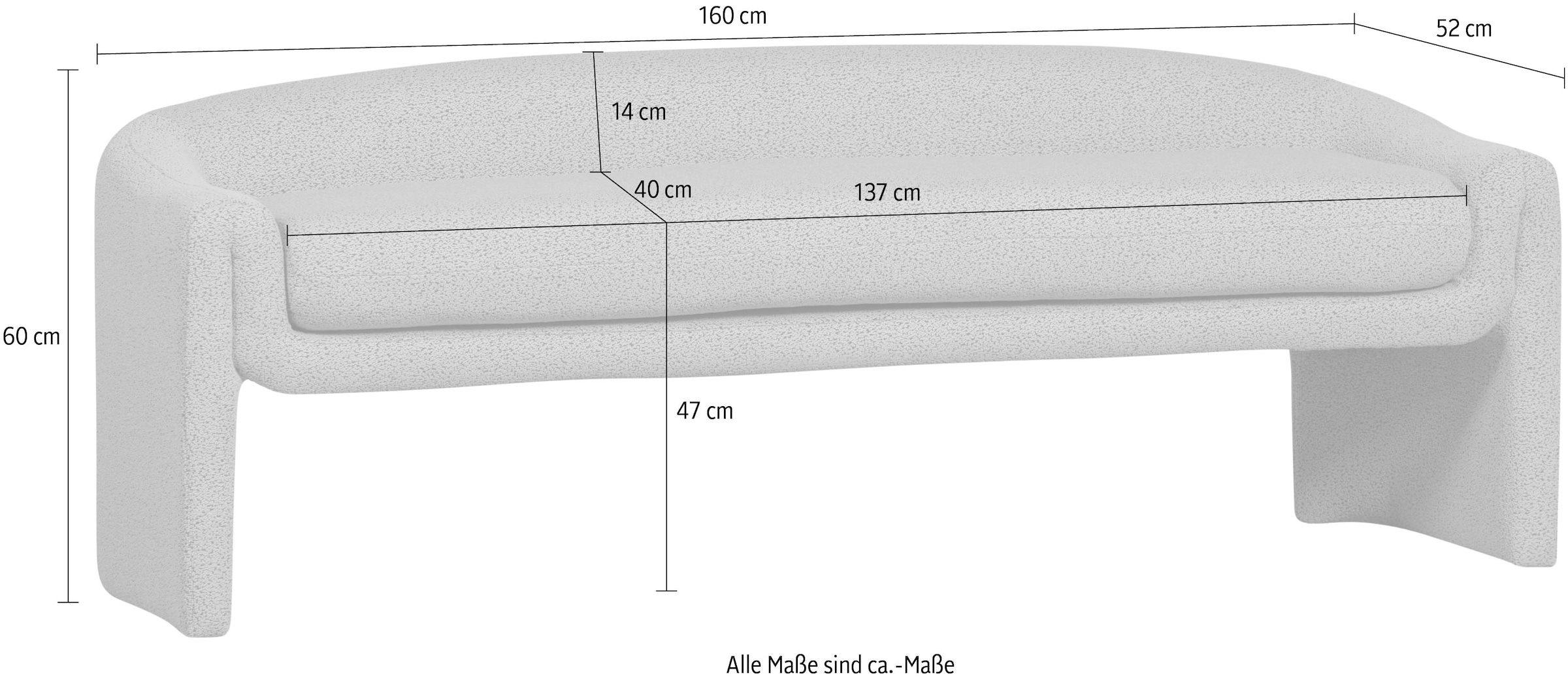 WOOOD Sitzbank »Zone grob gewebter Bezug mit subtiler Rückenlehne 160x52x60 cm« Tragkraft 100 kg, Standfüsse 27 cm hoch, Maximale Verschleissfestigkeit