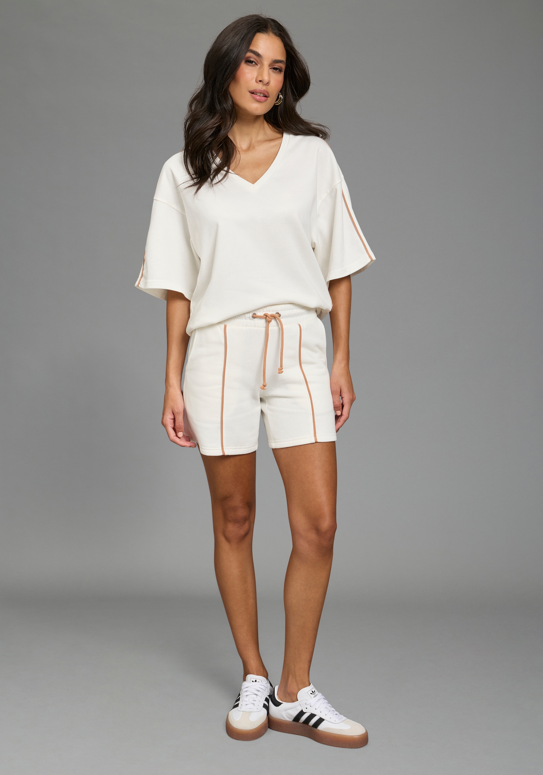 Laura Scott Sweater , casual Stil, mit V-Ausschnitt, mit Farbeinsatz, halbarm
