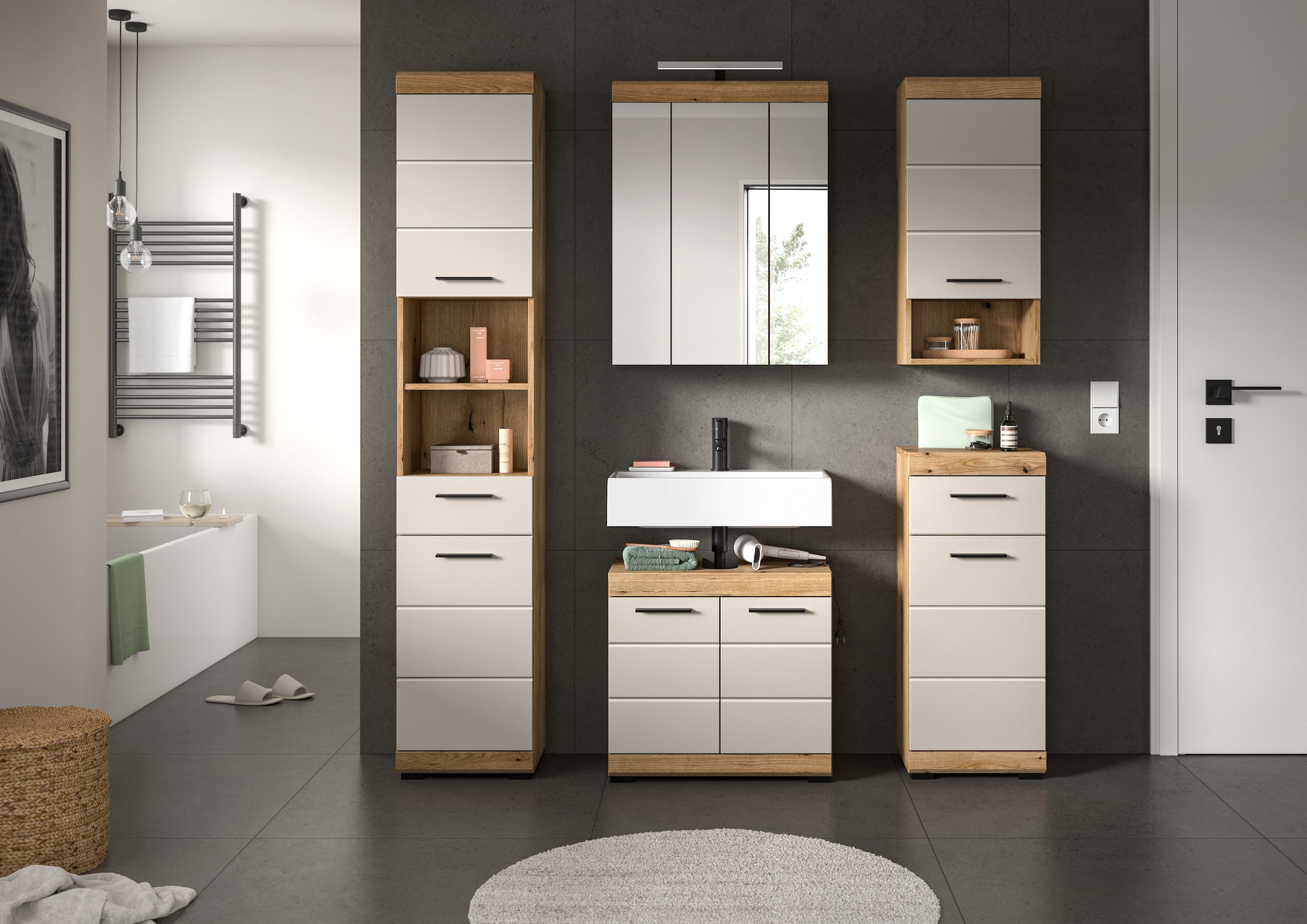 welltime Badmöbel-Set »Siena, 5 teilig, inklusive LED Beleuchtung, bestehend aus:« Set, TOPSELLER!, 5 Stk. tlg.