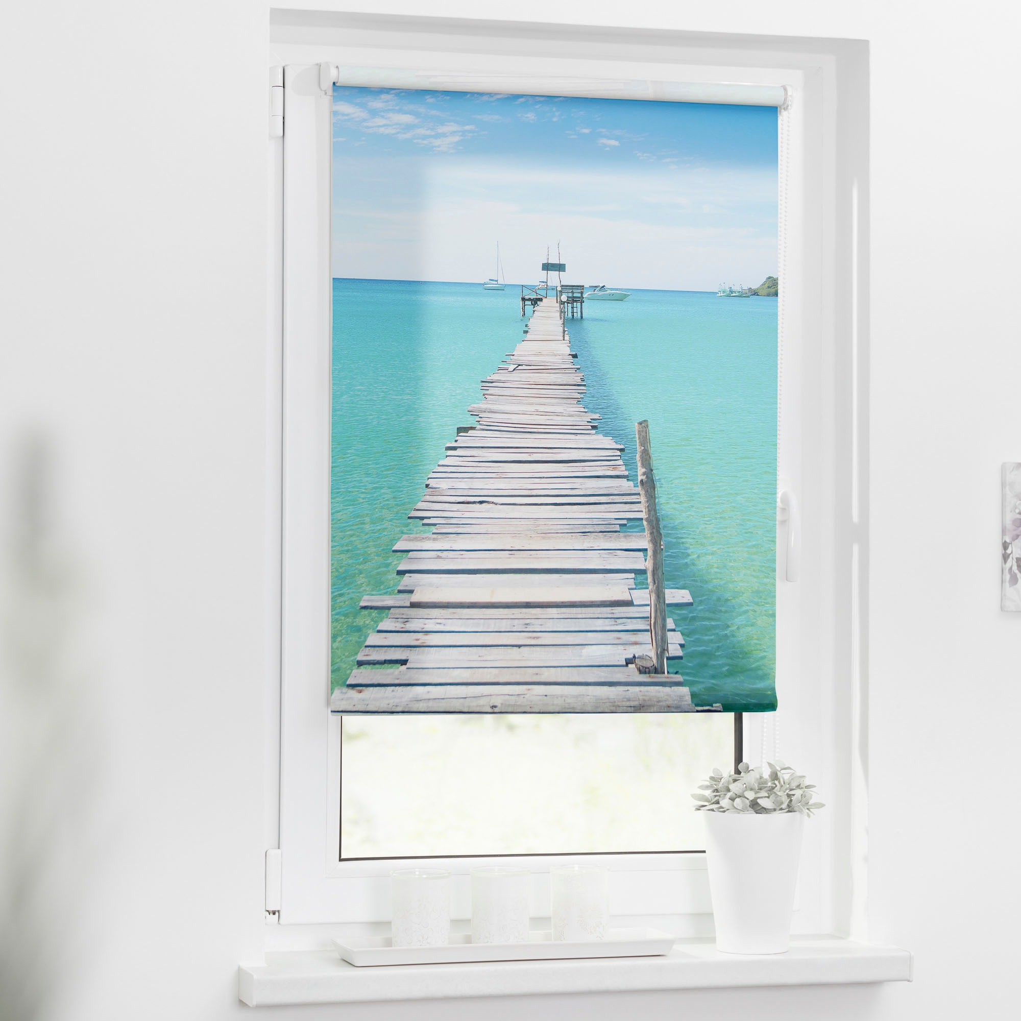 LICHTBLICK ORIGINAL Store à tirage latéral »Rollo Klemmfix, ohne Bohren, blickdicht, El Mar - Blau« blickdicht freihängend