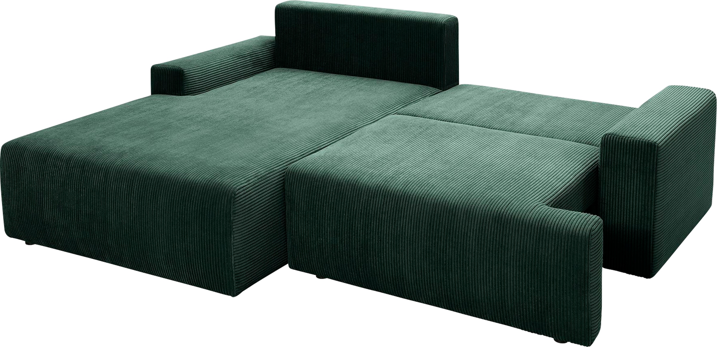 exxpo - sofa fashion Canapé d'angle »Orinoko, aktuelles Design und hoher Sitzkomfort, L-Form« avec fonction lit et coffre de lit, belles couleurs en velours côtelé tendance