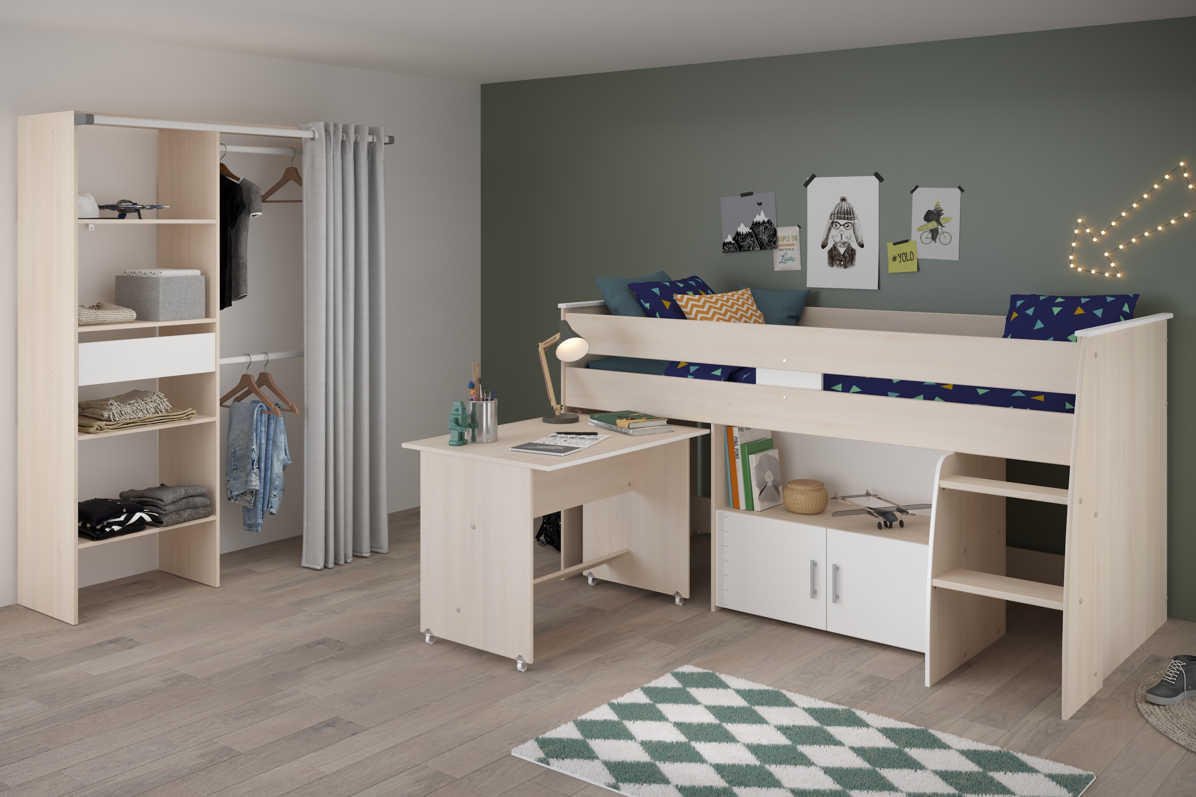 Parisot Jugendzimmer-Set »Parisot Charly 22« Set, 2 tlg. ausziehbarer Schreibtisch auf Rollen