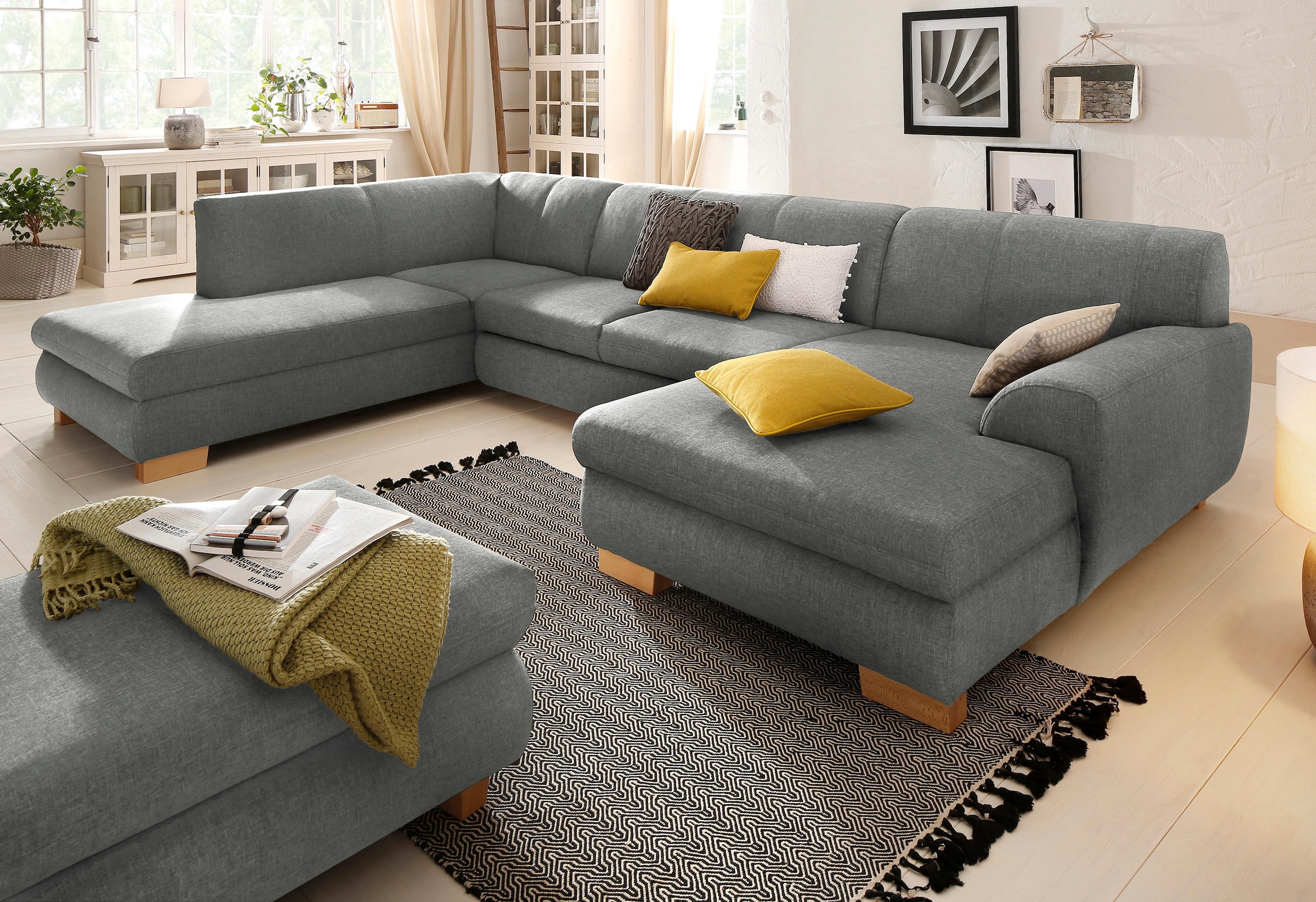 Home affaire Paysage de salon »Nika zeitlos und elegant, viel Platz, U-Form« Wohnlandschaft, MELROSE®/Struktur oder Struktur fein