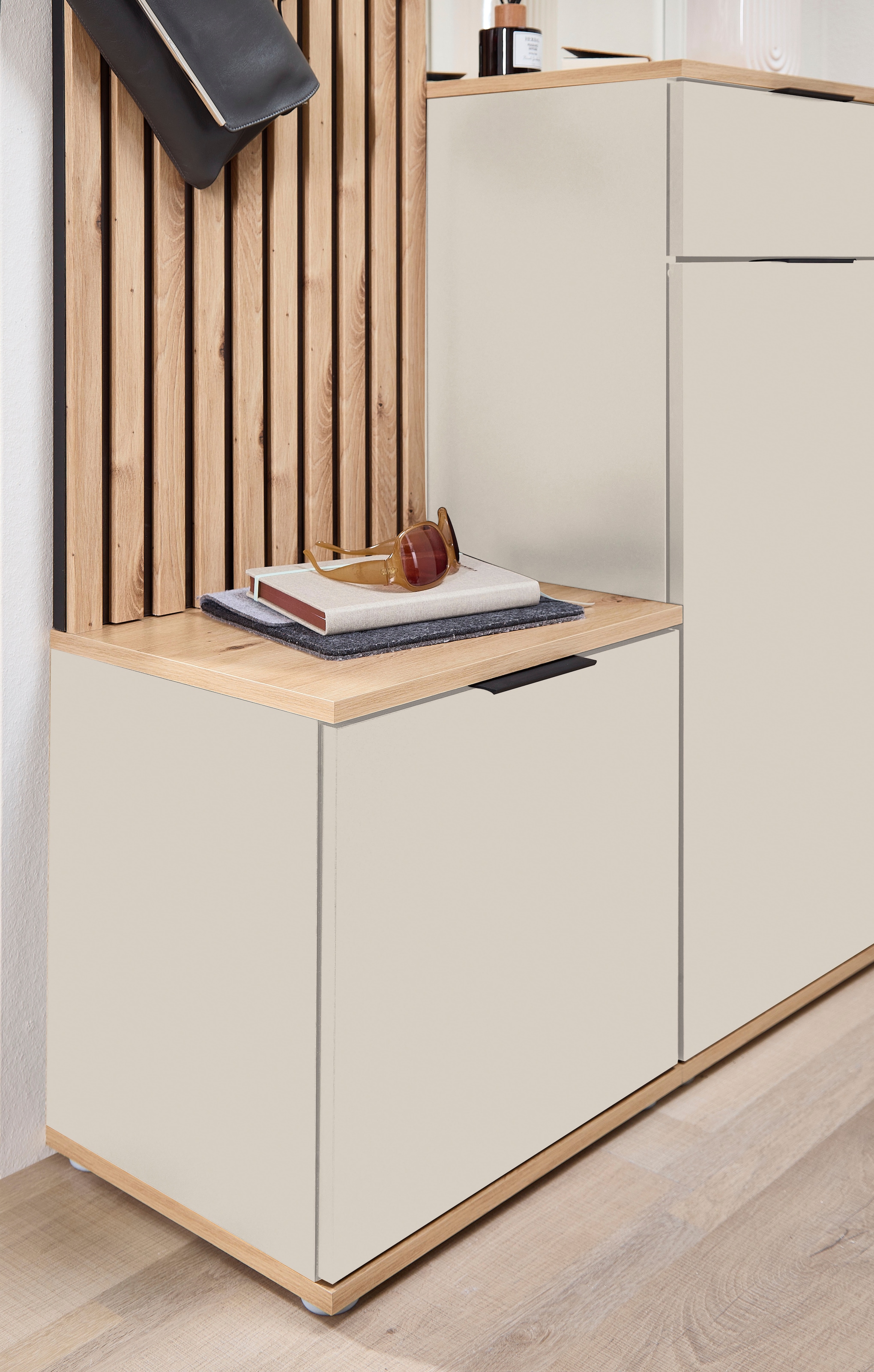 HBZ Vestiaire compact »Simple mit Spiegel, Flurgarderobe BxHxT 88x195x35 cm« 4 cuis tlg. avec banc, panneau, meuble à chaussures avec tiroir et miroir