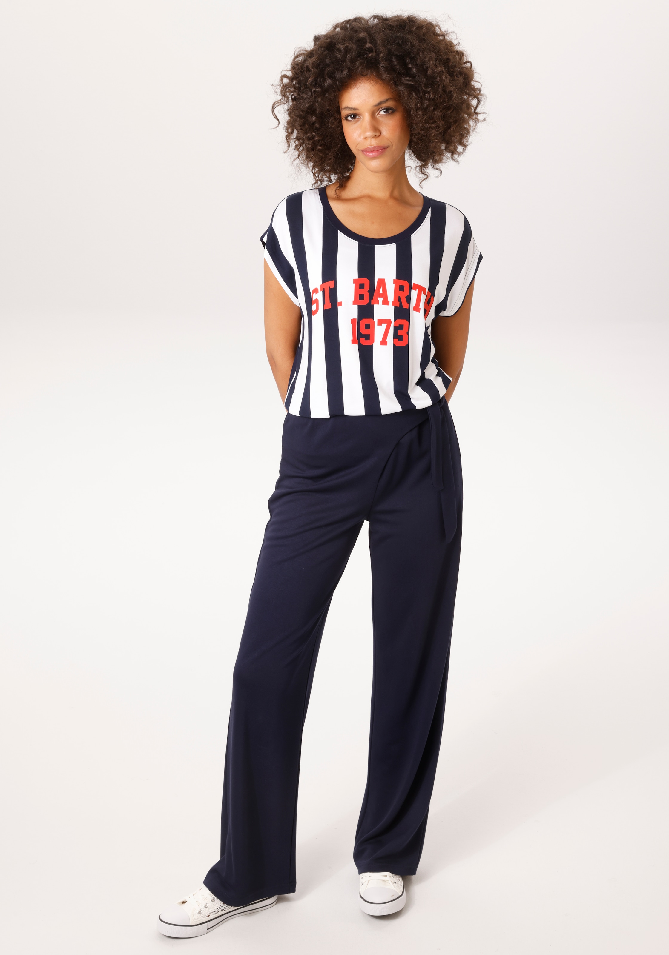 Aniston CASUAL T-shirt mit Foliendruck auf dem gestreiften Vorderteil - NEUE KOLLEKTION