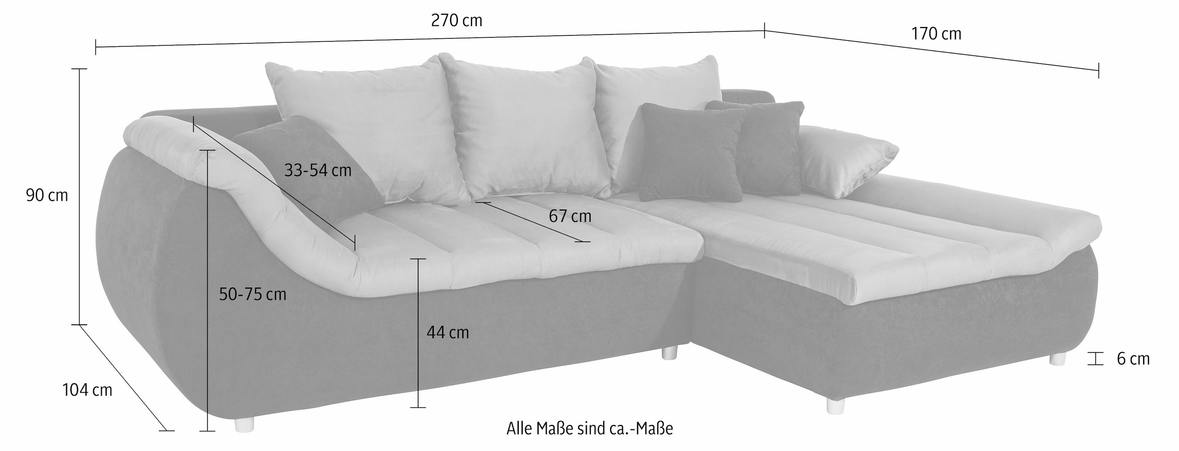 Home affaire Ecksofa »Imolla modern, Breite 270cm, bequem, aktuelle Steppung im Sitz, L-Form« inkl. Bettfunktion und Bettkasten