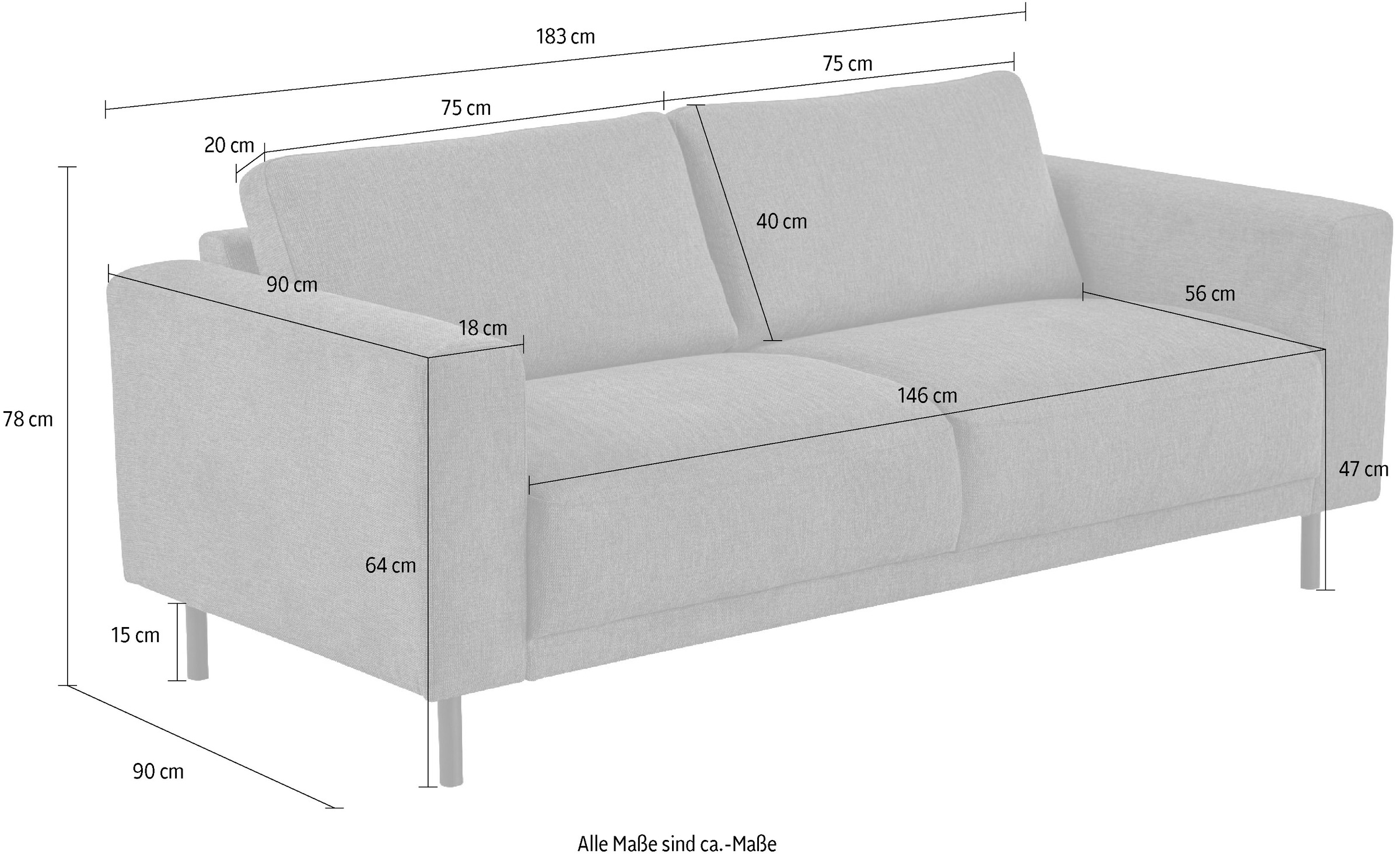 GOODproduct 2,5-places »Sveeva, Kompaktsofa, B.183 cm, schwarze Metallfüsse« tissu tissé durable, avec suspension ondulée, plusieurs couleurs