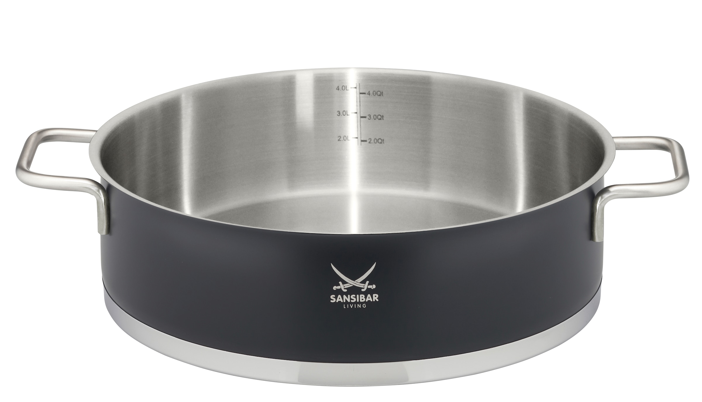 SANSIBAR LIVING Servierpfanne »TORLAND, mit Glasdeckel« Edelstahl 18/8 Set, 1 tlg. mit Literskala und Öl-Dosier-System, geeignet für alle Herdarten
