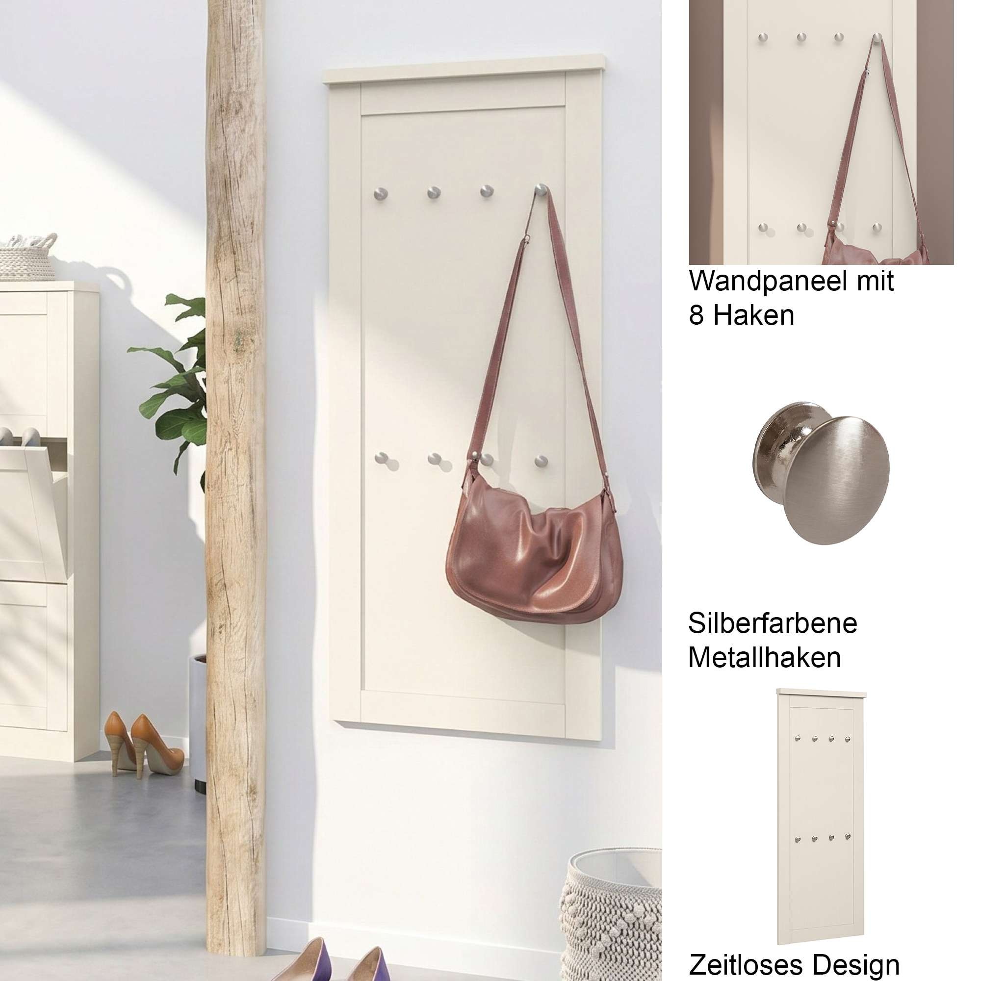 GOODproduct Panneau de vestiaire »Heide« avec 8 crochets, hauteur 120 cm, largeur 50 cm