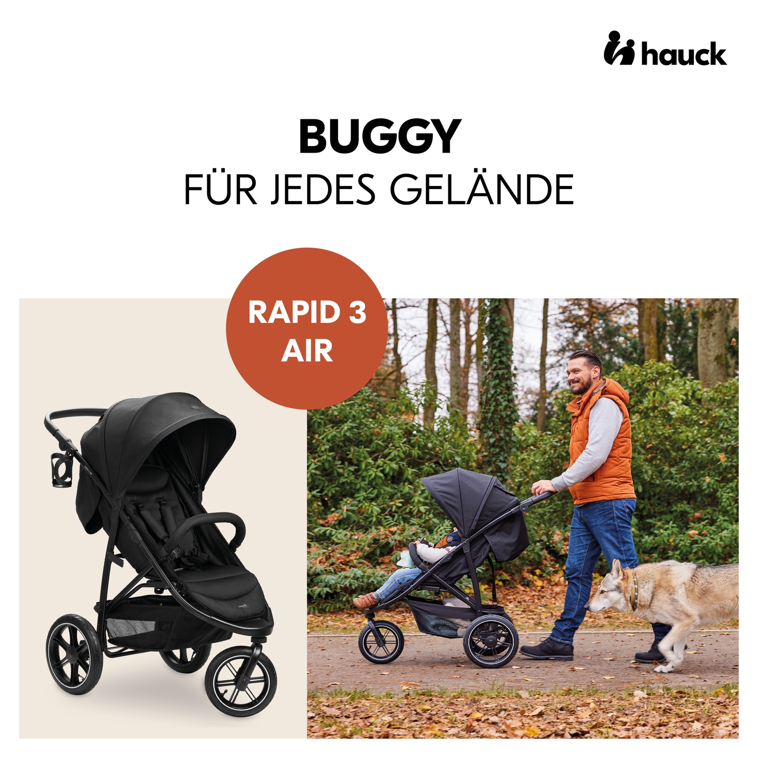 Hauck Kinder-Buggy »Dreiradbuggy, Rapid 3 Air, black« 22 kg mit schwenk/feststellbarem Vorderrad; Lufträder; bis 22 kg belastbar