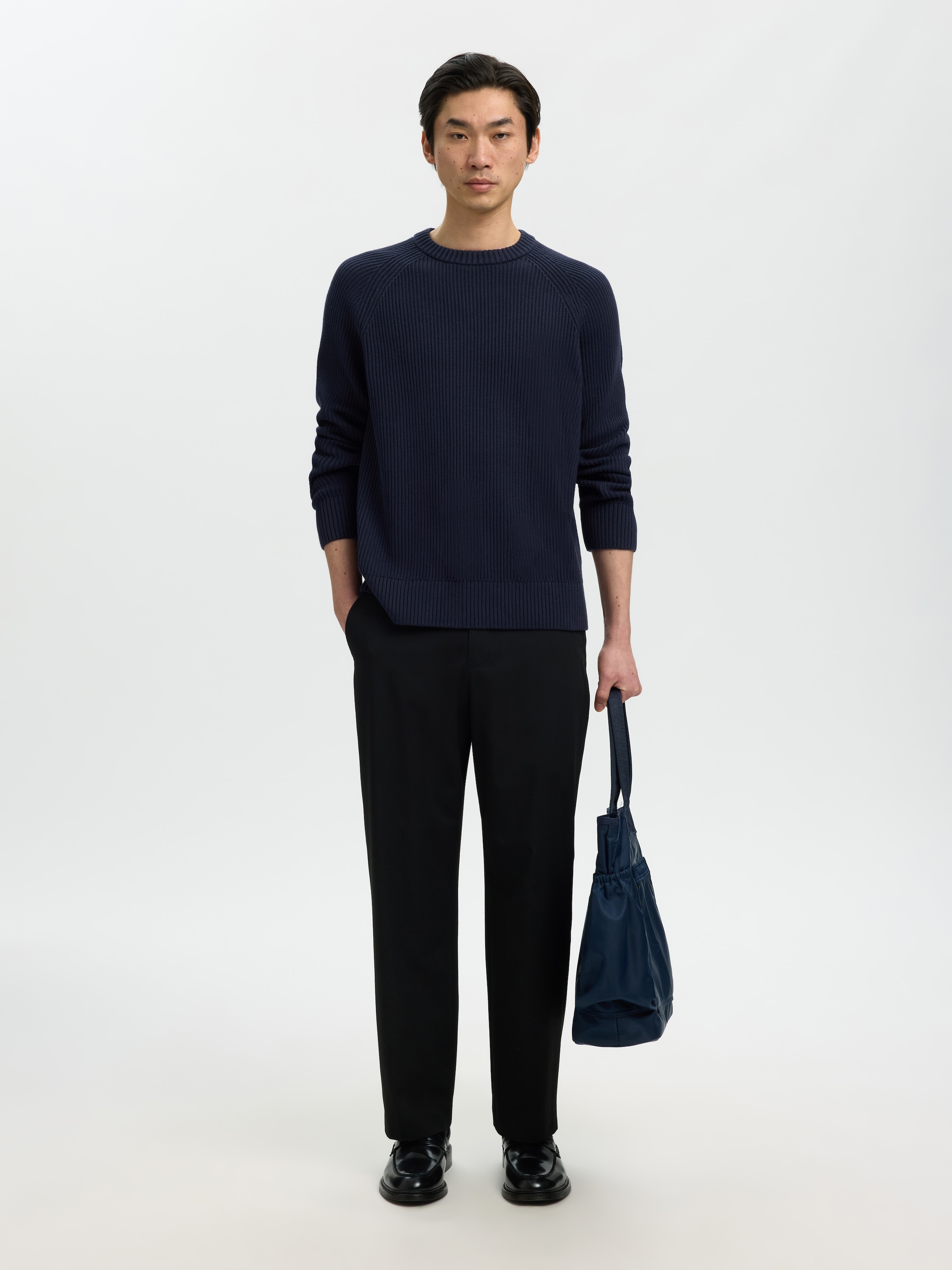 SELECTED Pull à col rond »SLMBRAUN KNIT RIB CREW NECK NOOS« coton, coupe décontractée