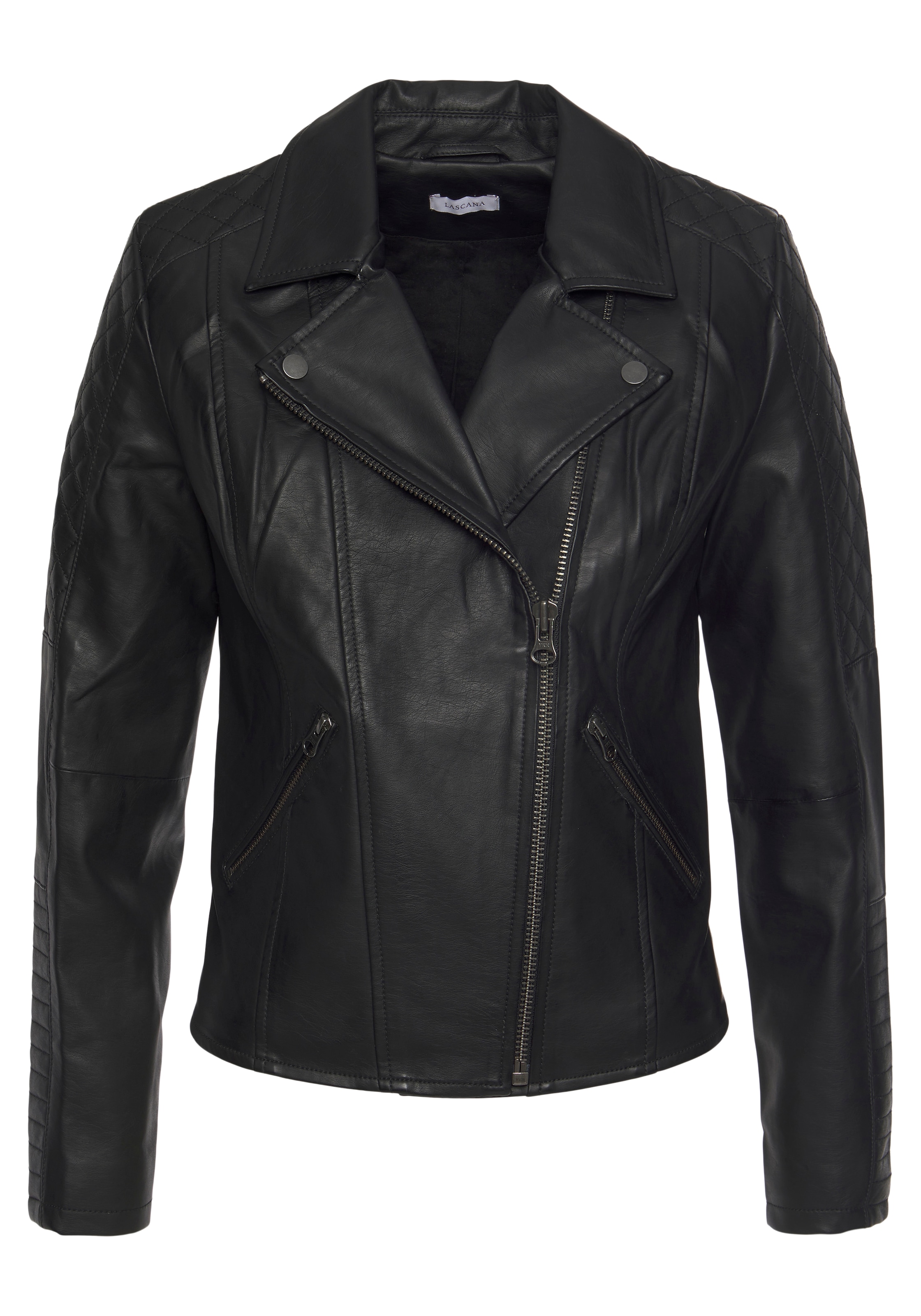 LASCANA Veste en imitation cuir mit Bikerdetails, kurze Bikerjacke, figurbetont