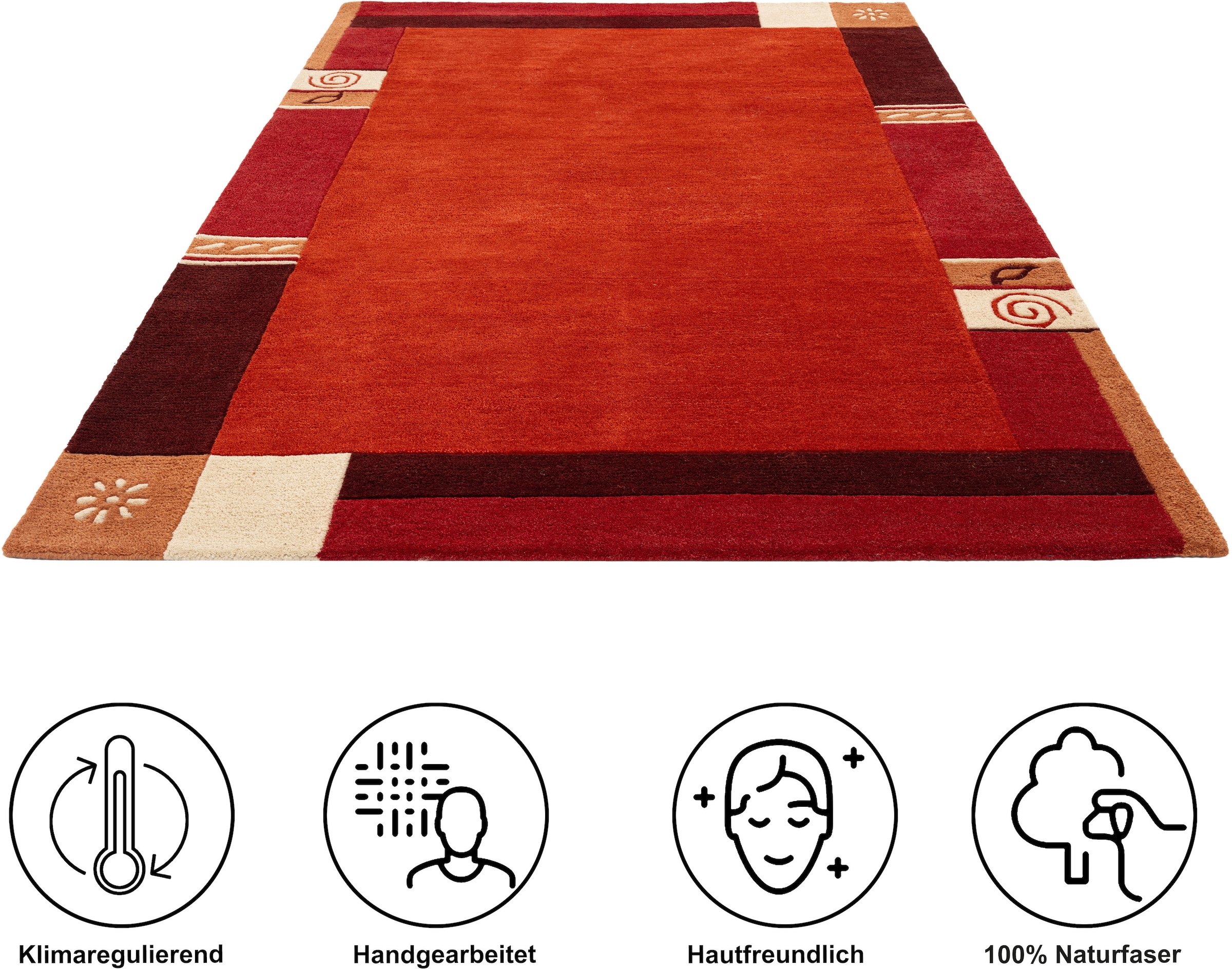 THEKO Tapis en laine »Tromso, Wolle, Handgefertigt, Bordüre mit Hoch-Tief-Effekt« Rectangulaire 15 mm Höhe Wohnzimmer, Schlafzimmer, Esszimmer