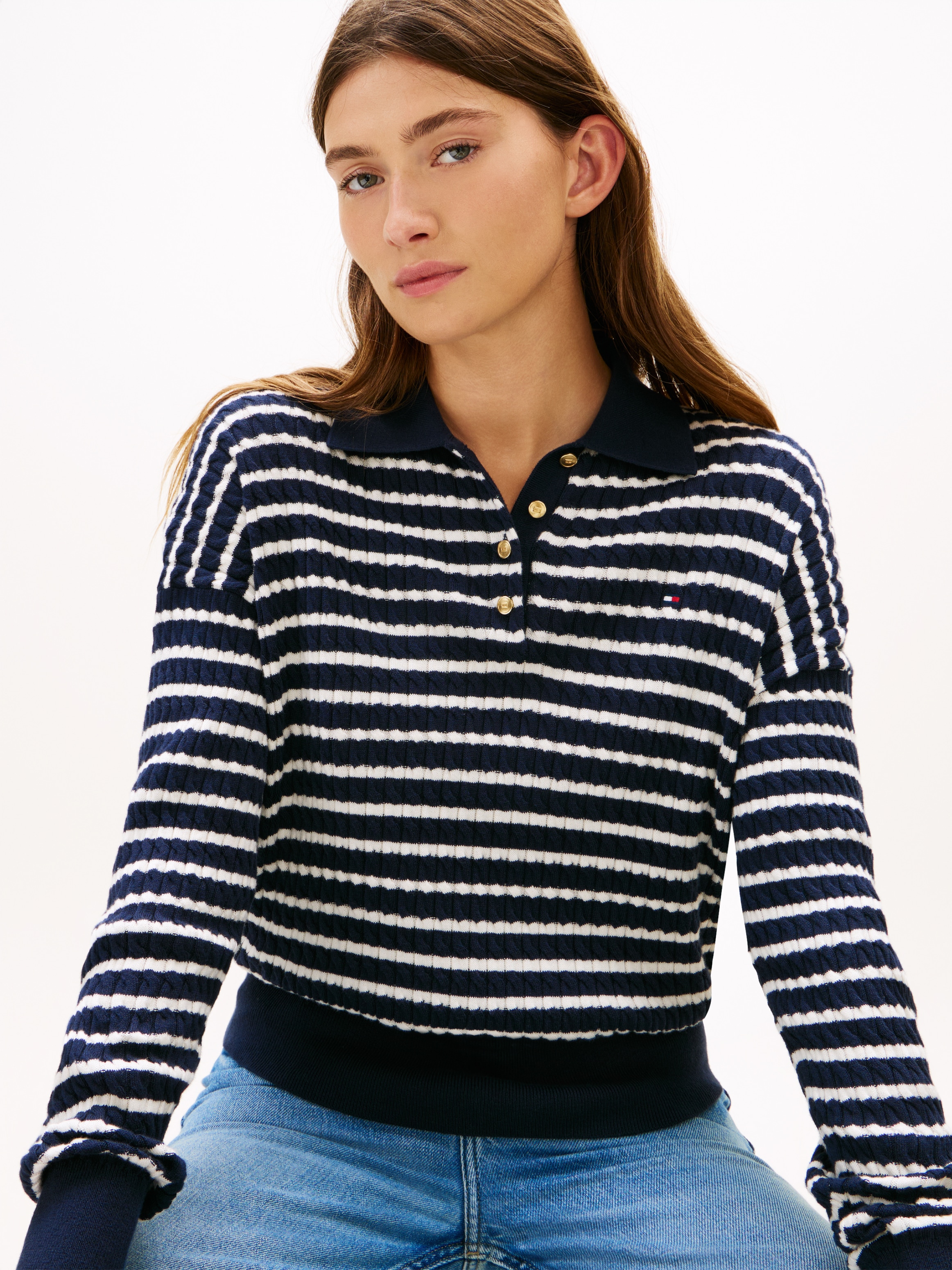 Tommy Hilfiger Pull en tricot »CO CABLE FINE GG RLXD POLO SWT« avec motif torsadé