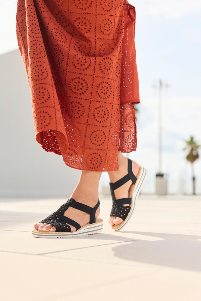 Rieker Sandale  Keilsandalette, Sommerschuh, Urlaubsschuh mit Glitzersteine
