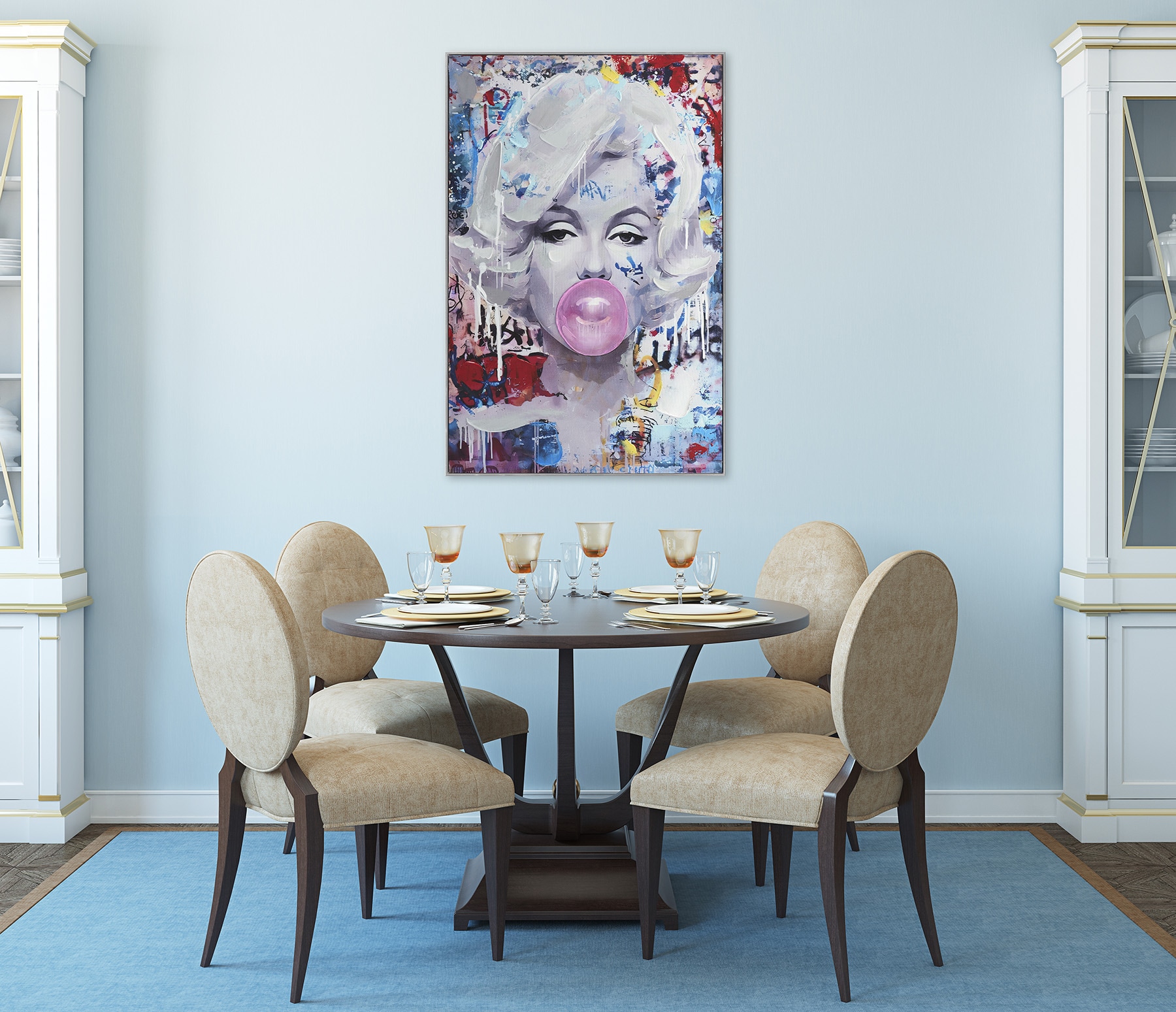 Bönninghoff Peinture à l'huile »handarbeit gerahmt POP ART PORTRAIT 60x90 cm – Wandbild« Femme | Pop Art | Portrait 1 cuis tlg. fabriqué à la main, chaque image est unique, cadre à joint creux