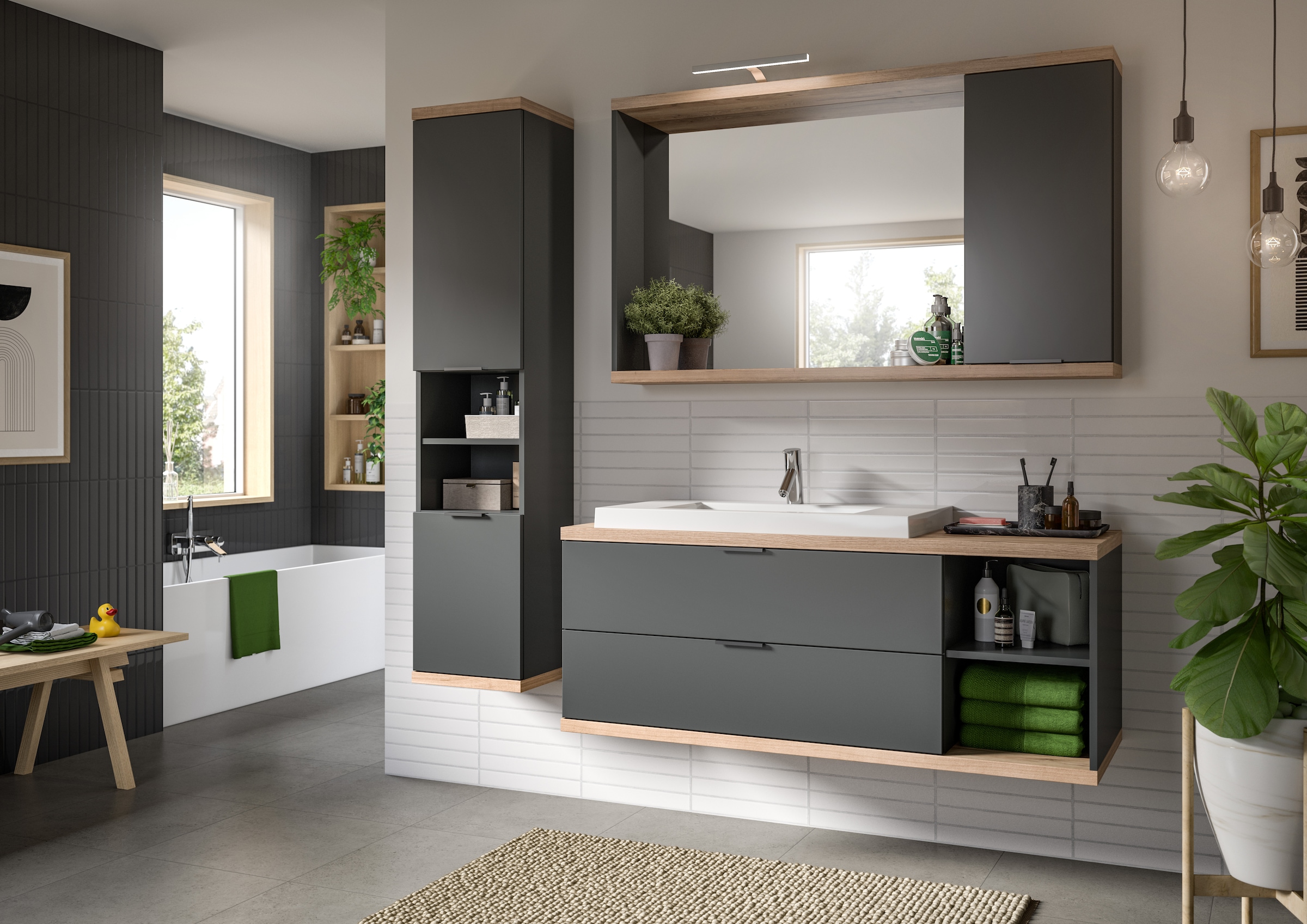 welltime Spiegelschrank »Sencillo, Spiegelschrank 130 cm« 2 Stk. tlg. Sencillo, Spiegelschrank, 1 Tür, 3 Fächer