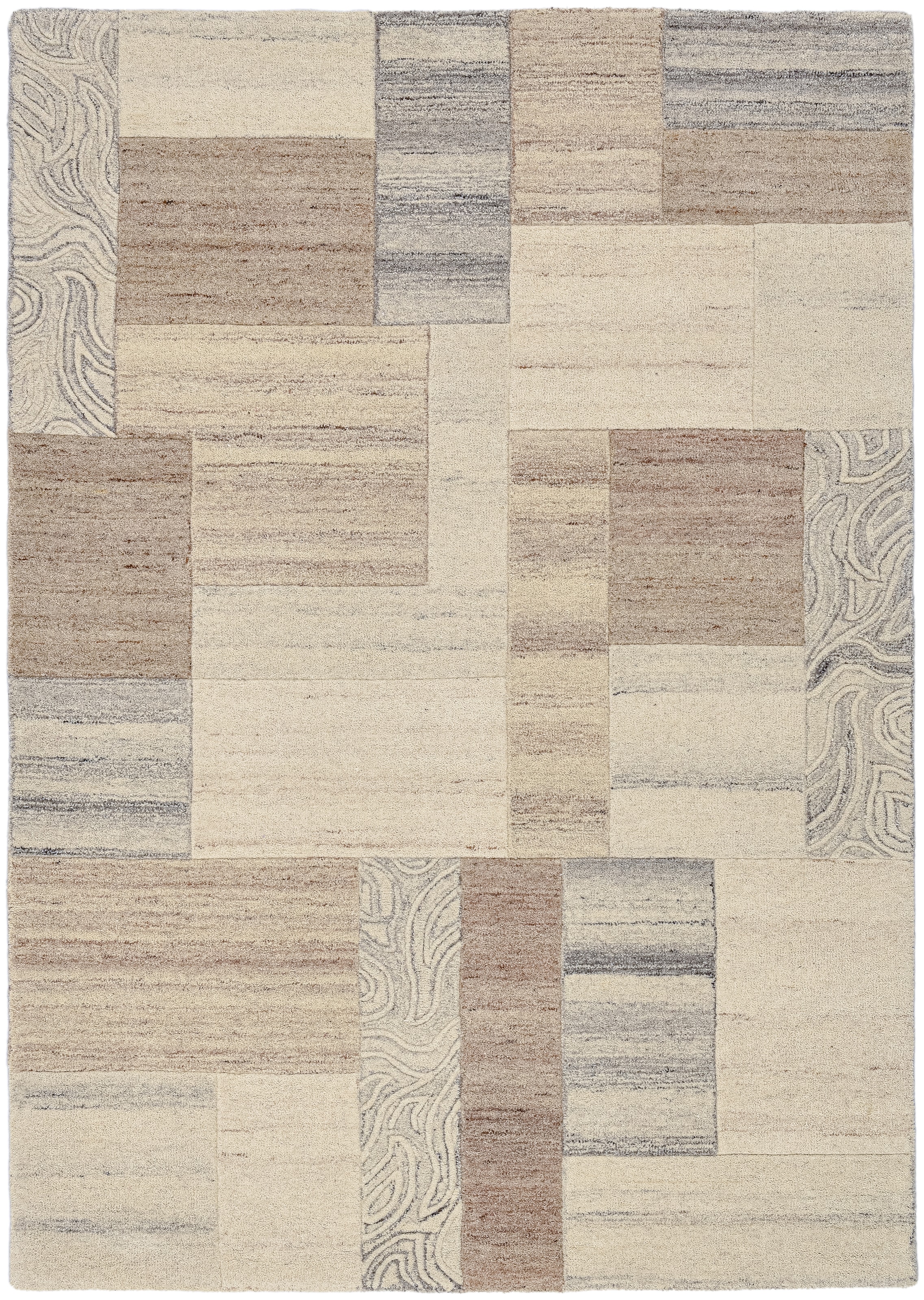 THEKO Tapis en laine »Lola, Wolle, handgearbeitet, Patchwork Design, handgetuftet« Rectangulaire 12 mm Höhe Wohnzimmer, Schlafzimmer, Esszimmer, auch als Läufer und rund