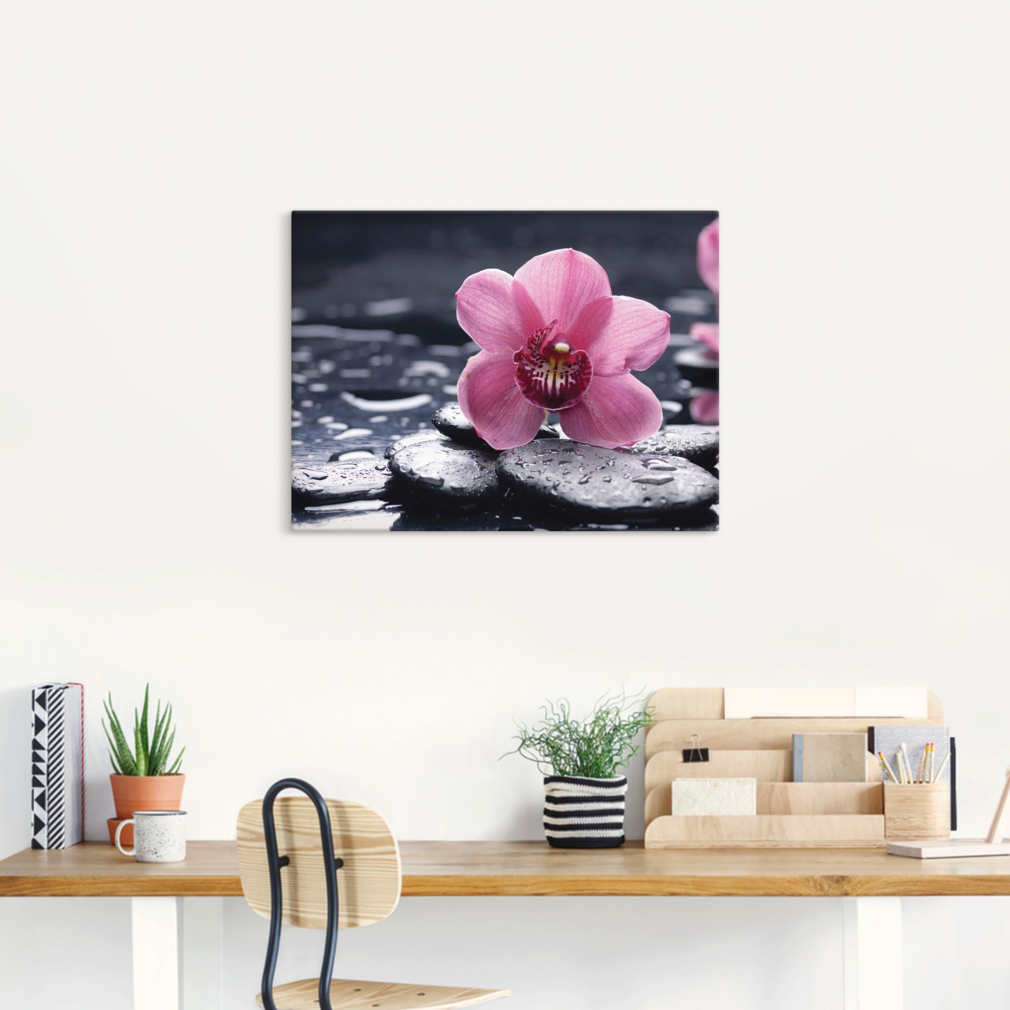 Artland Tableau sur toile »Stillleben mit Kiesel und einer Orchidee« 1 cuis tlg. als Alubild, Outdoorbild, Leinwandbild, Poster, Wandaufkleber