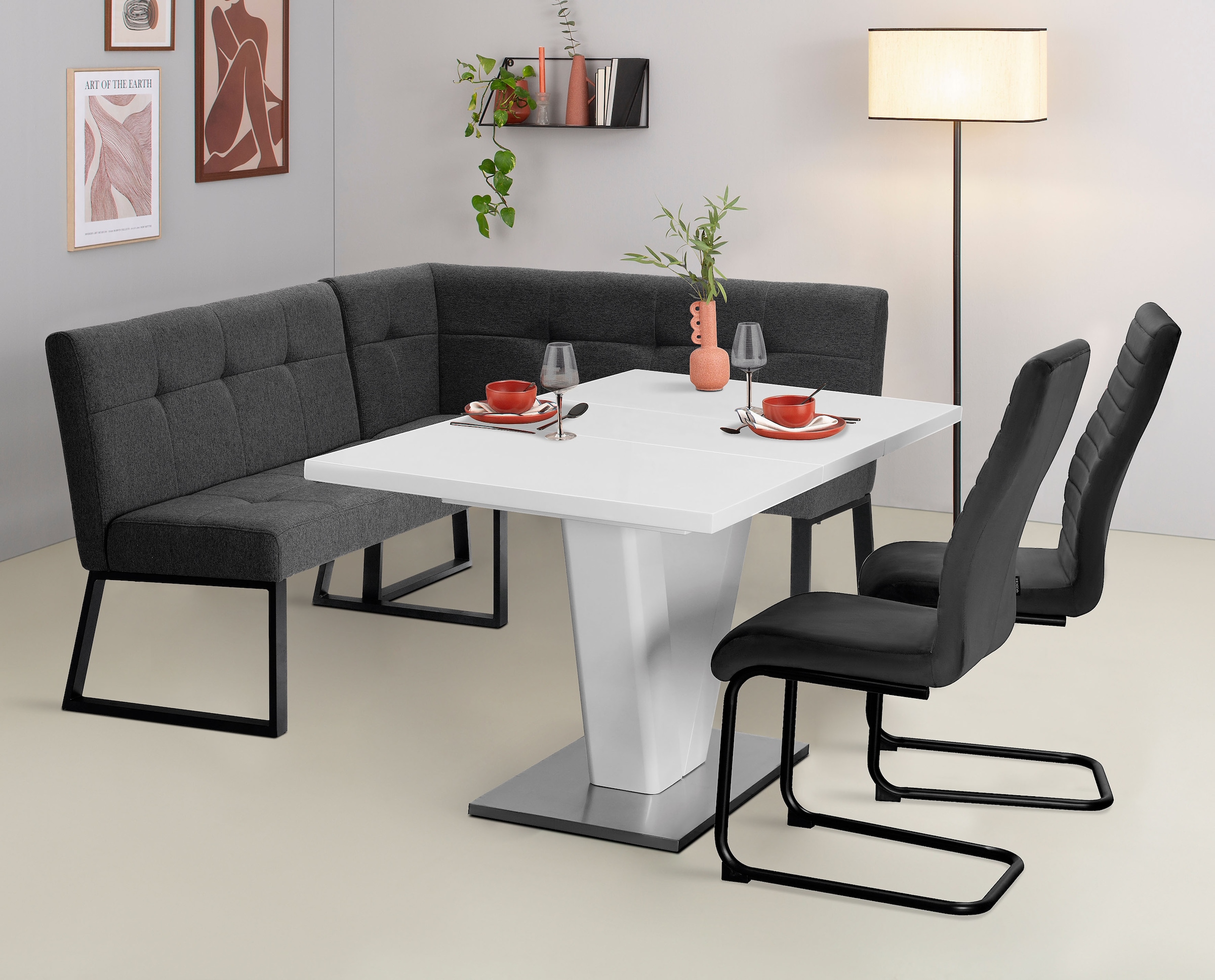 GOODproduct Eckbank »Geranie, Sitz -und Rücken gepolstert, Knopfheftung« zwei Bezugsstoffe, zwei Stofffarben, pulverbeschichtetes Metallgestell