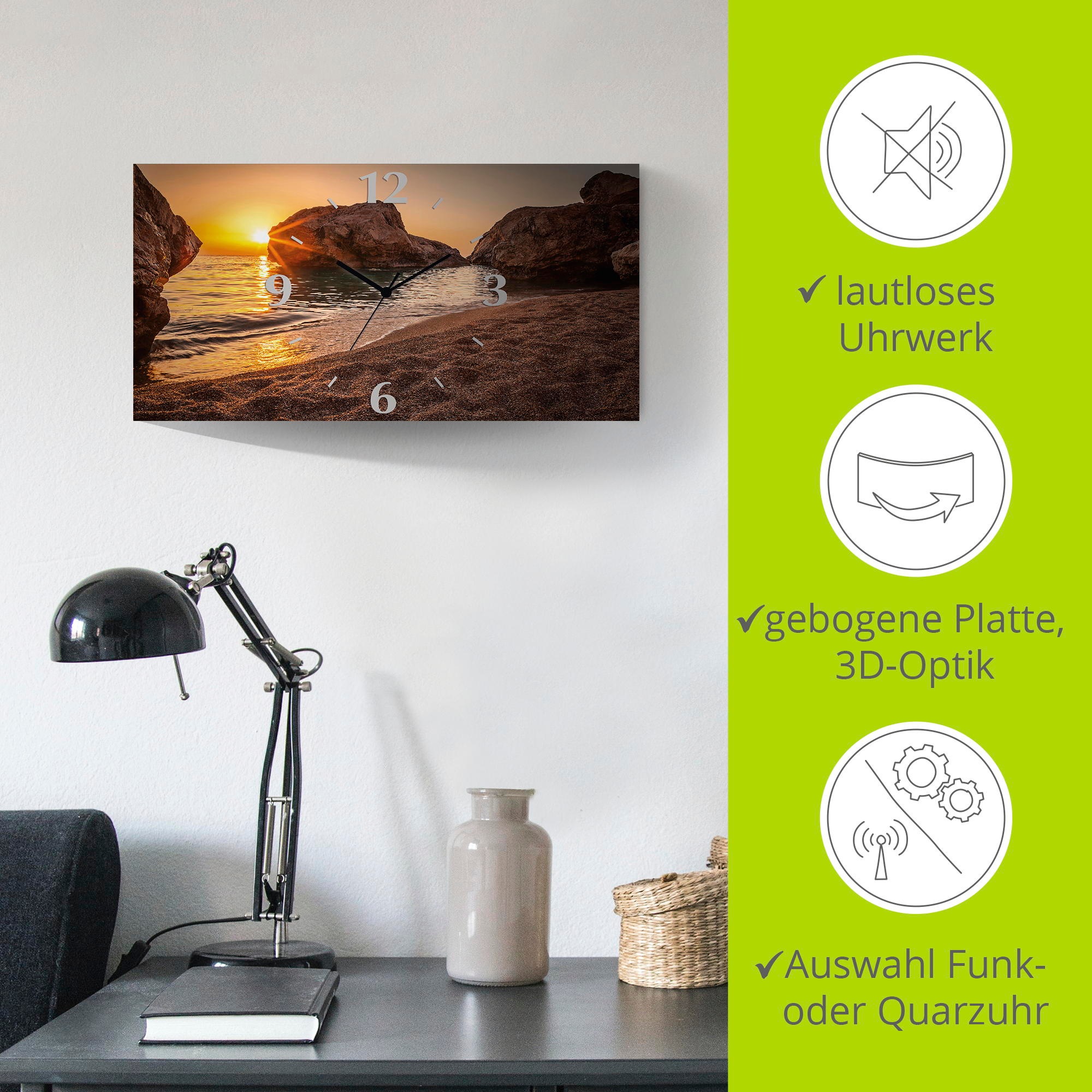 Artland Horloge murale »Sonnenuntergang und Strand« wahlweise mit Quarz- oder Funkuhrwerk, lautlos ohne Tickgeräusche