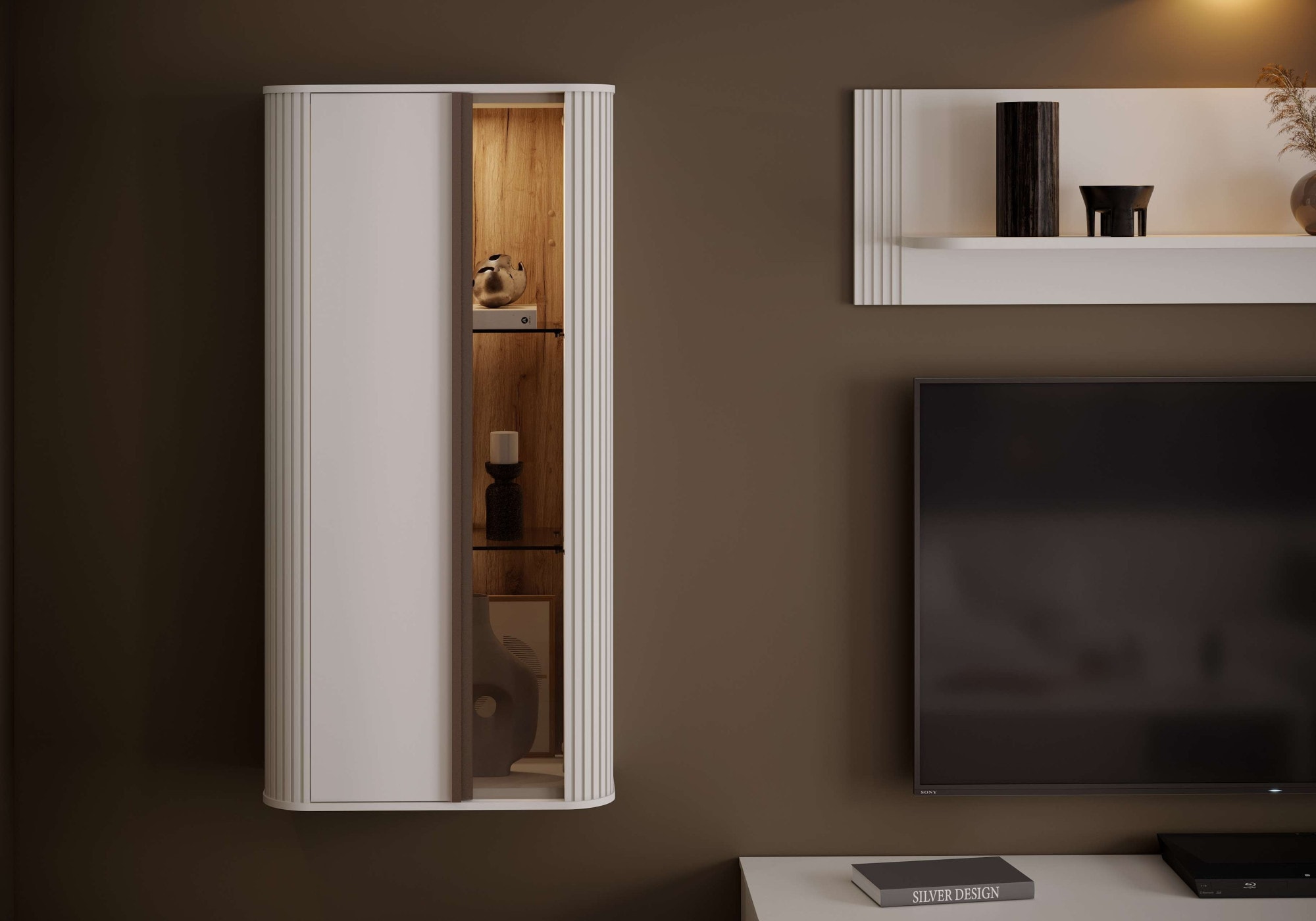 GOODproduct Vitrine suspendue »Rondo, Wandschrank, Schwebendes Design für modernen Wohnraum« laqué UV, fonction Soft Close, éclairage, montage mural