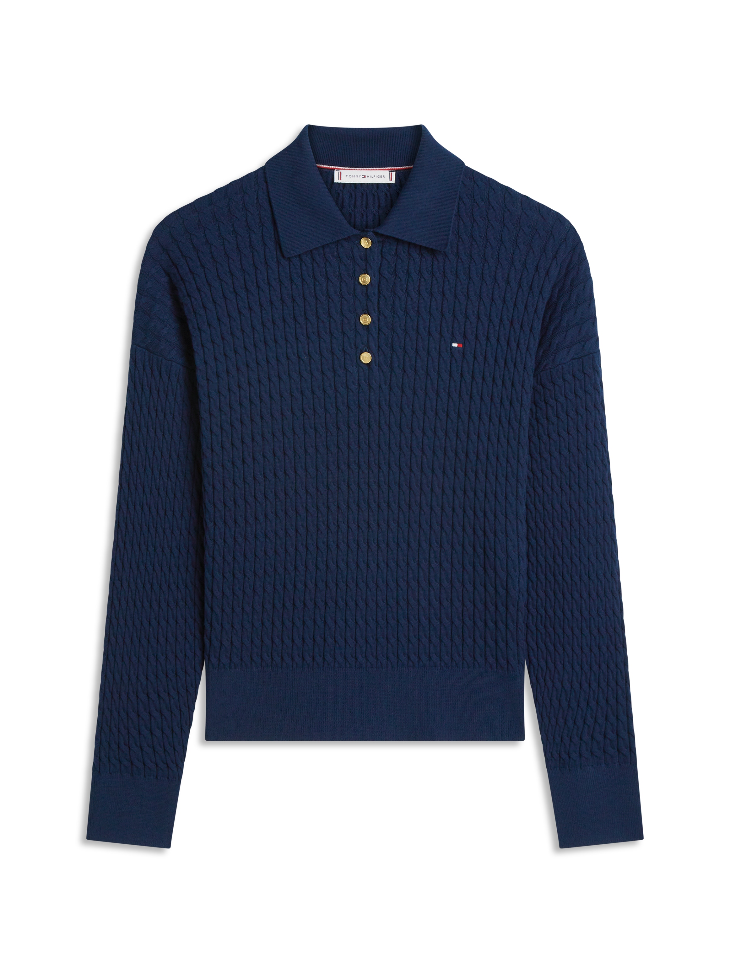 Tommy Hilfiger Strickpullover »CO CABLE FINE GG RLXD POLO SWT« mit Zopfmuster