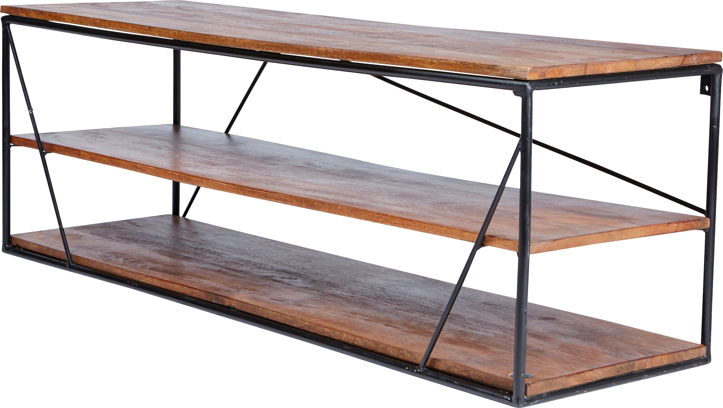 SIT Table basse »Rüdesheim aus Mangoholz mit Metallgestell für TV & Wohnzimmer« Polyvalent en meuble bas TV ou étagère au design industriel