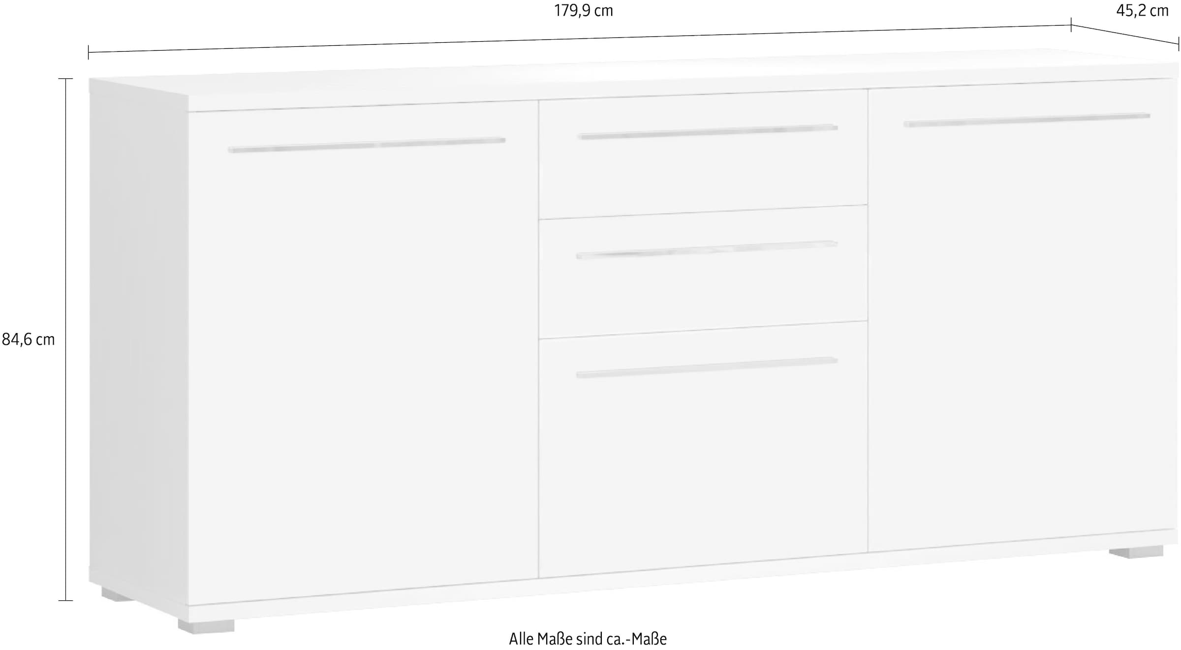 PLACES OF STYLE Kommode »Piano« (H/B/T): 64,6/180/45,2cm,  UV lackiert, Soft-Close Funktion