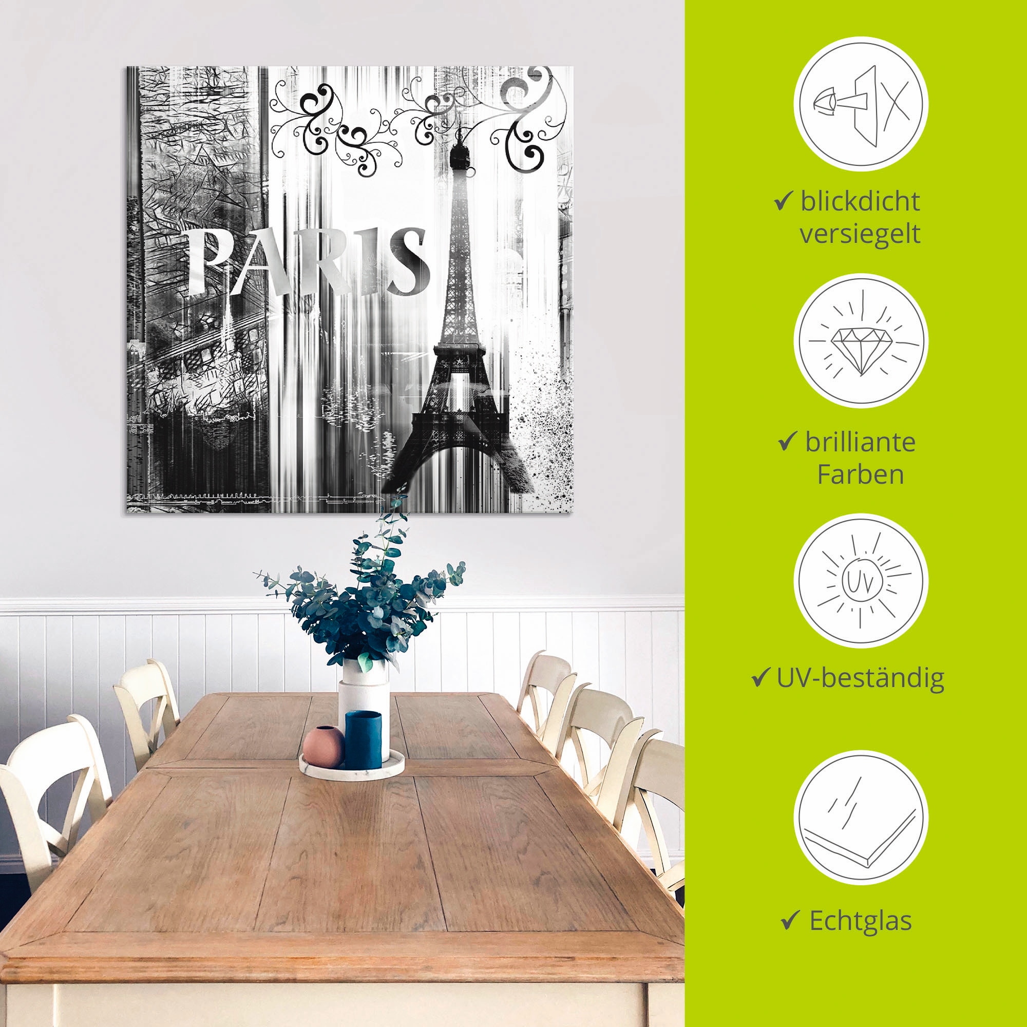 Artland Glasbild »Paris Weltstadt - Abstrakte Collage 04« Gebäude 1 Stk. tlg. in verschiedenen Grössen