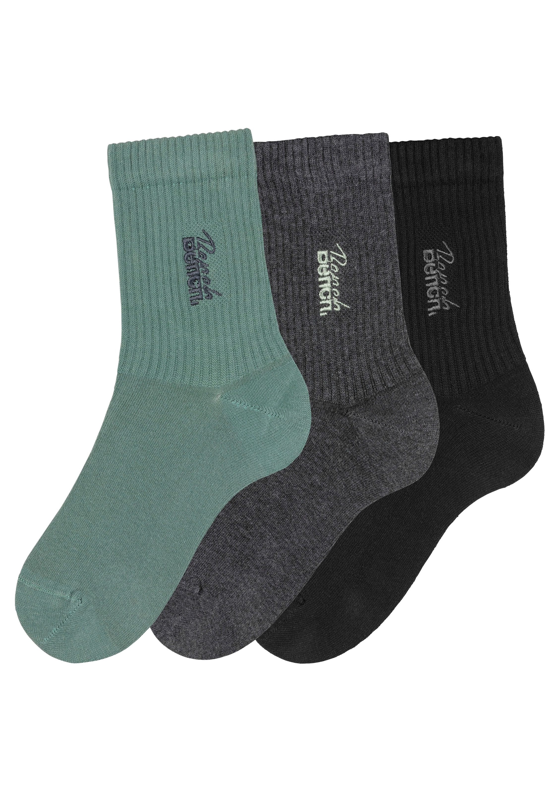 Bench. Basicsocken »Damensocken hochgeripptes Bündchen« Packung, 3 Stk. tlg. mit Bench Logo Stickerei
