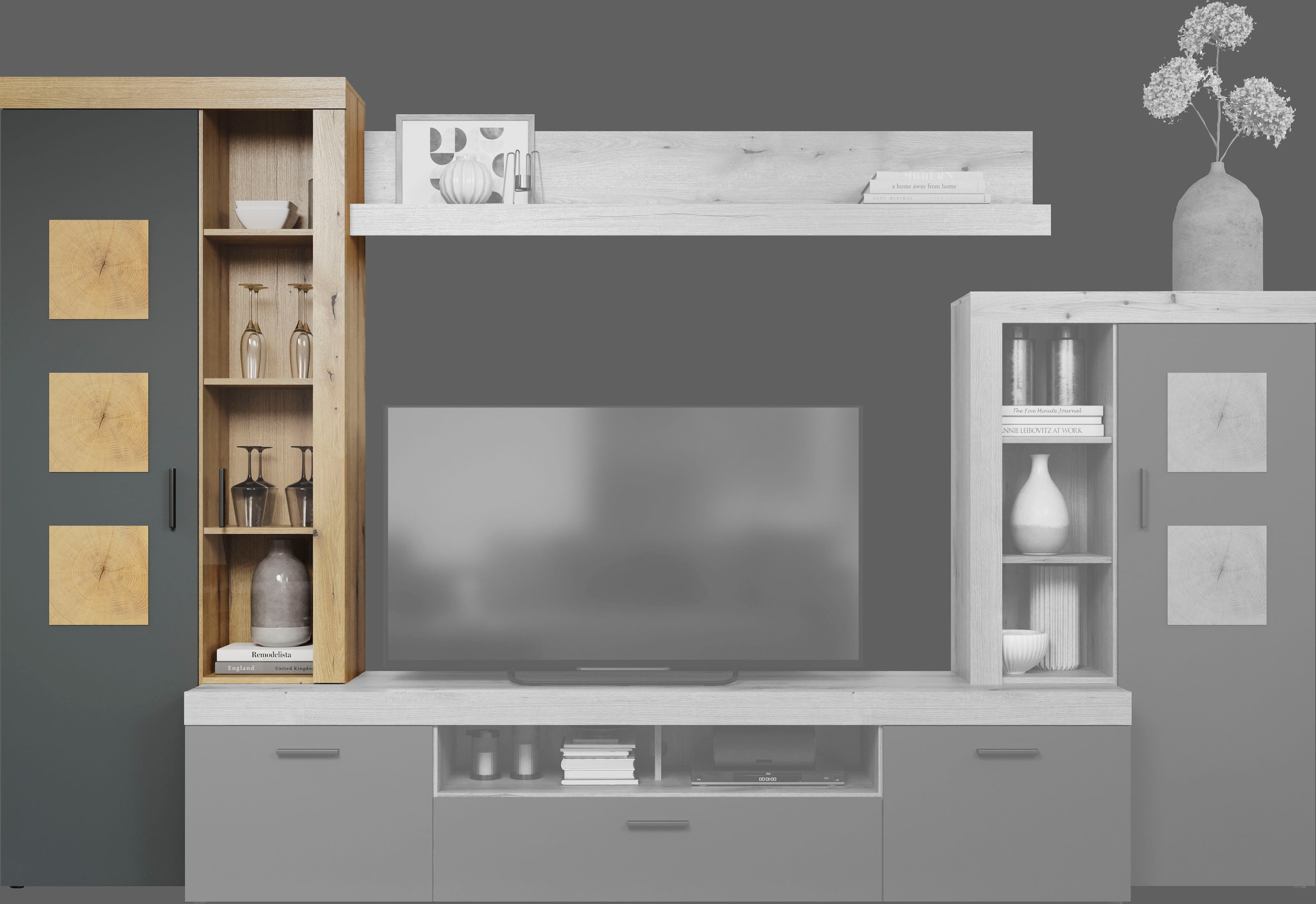 Home affaire Vitrine de rangement »Ghent« Paquet, 1 cuis tlg. avec applications en bois de bout