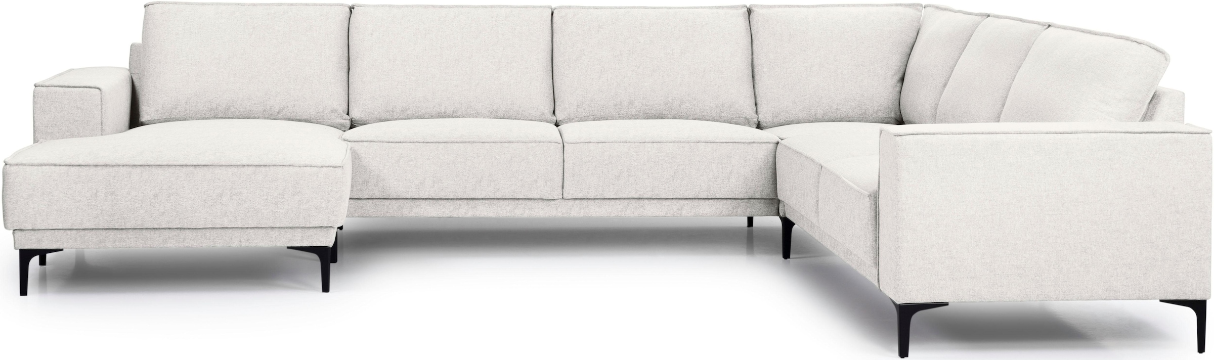 PLACES OF STYLE Paysage de salon »XXL Sofa Oland, Struktur, Flachgewebe, Luxus-Microfaser, Boucle« U-Form, 342 cm, Wellenunterfederung, Skandi-Design, Metallfüsse