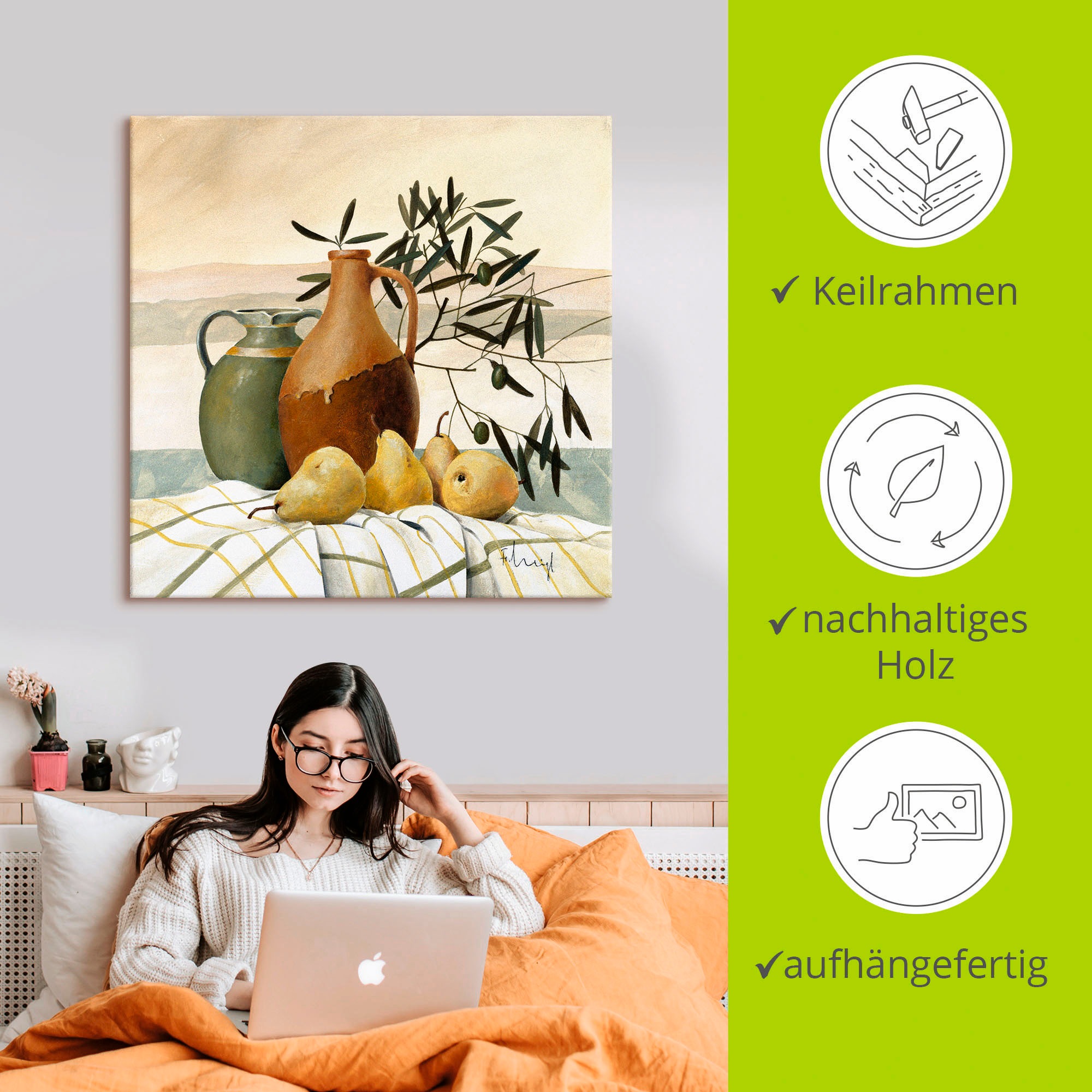 Artland Leinwandbild »Stillleben mit Birnen« Vasen & Töpfe 1 Stk. tlg. auf Keilrahmen gespannt