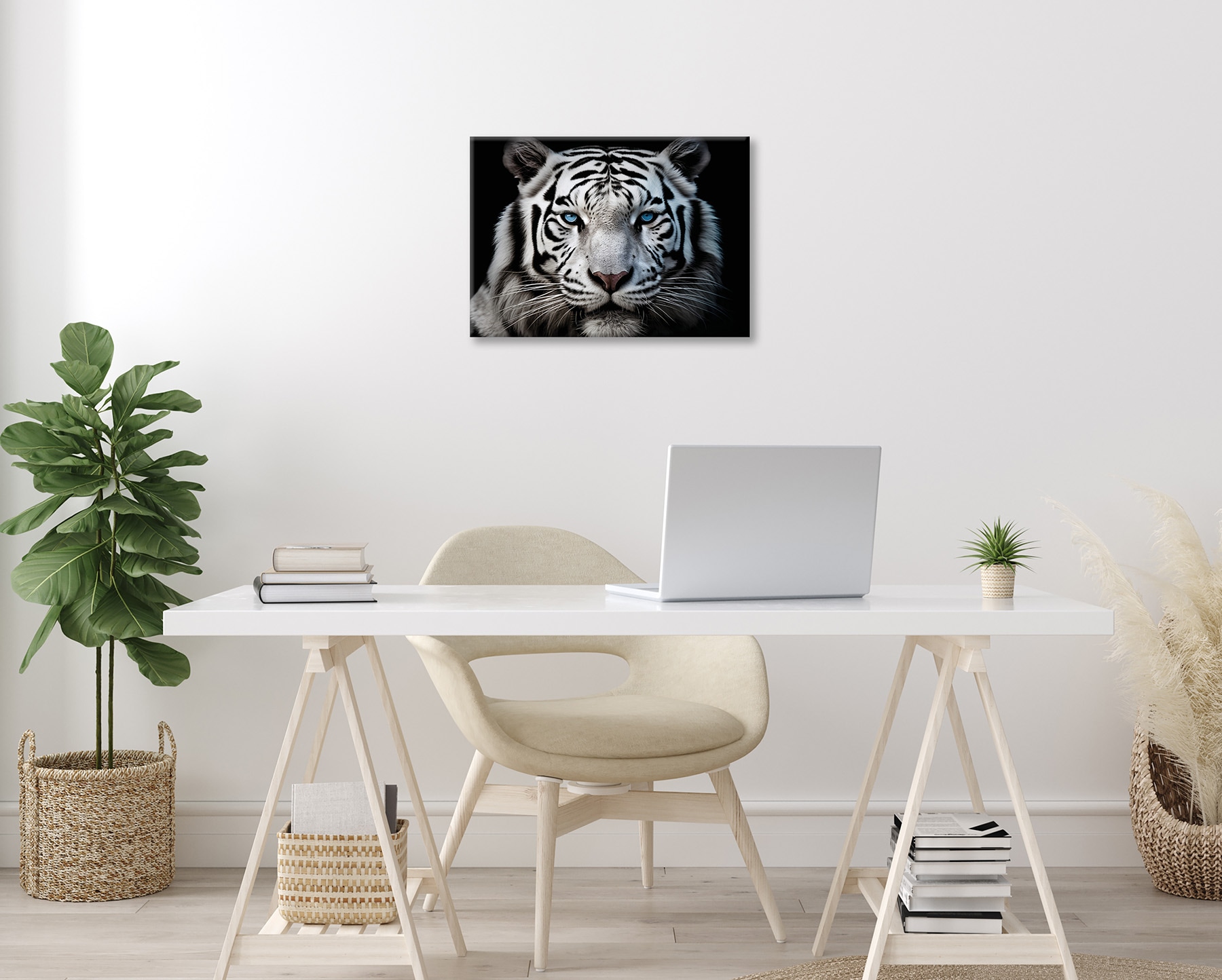 Bönninghoff Tableau sur toile »Wandbild WEISSER TIGER 46x61 cm – Leinwandbild Keilrahmen Deko modern« Animaux | Animaux sauvages | Félins | Tigre 1 cuis tlg. tendu sur châssis