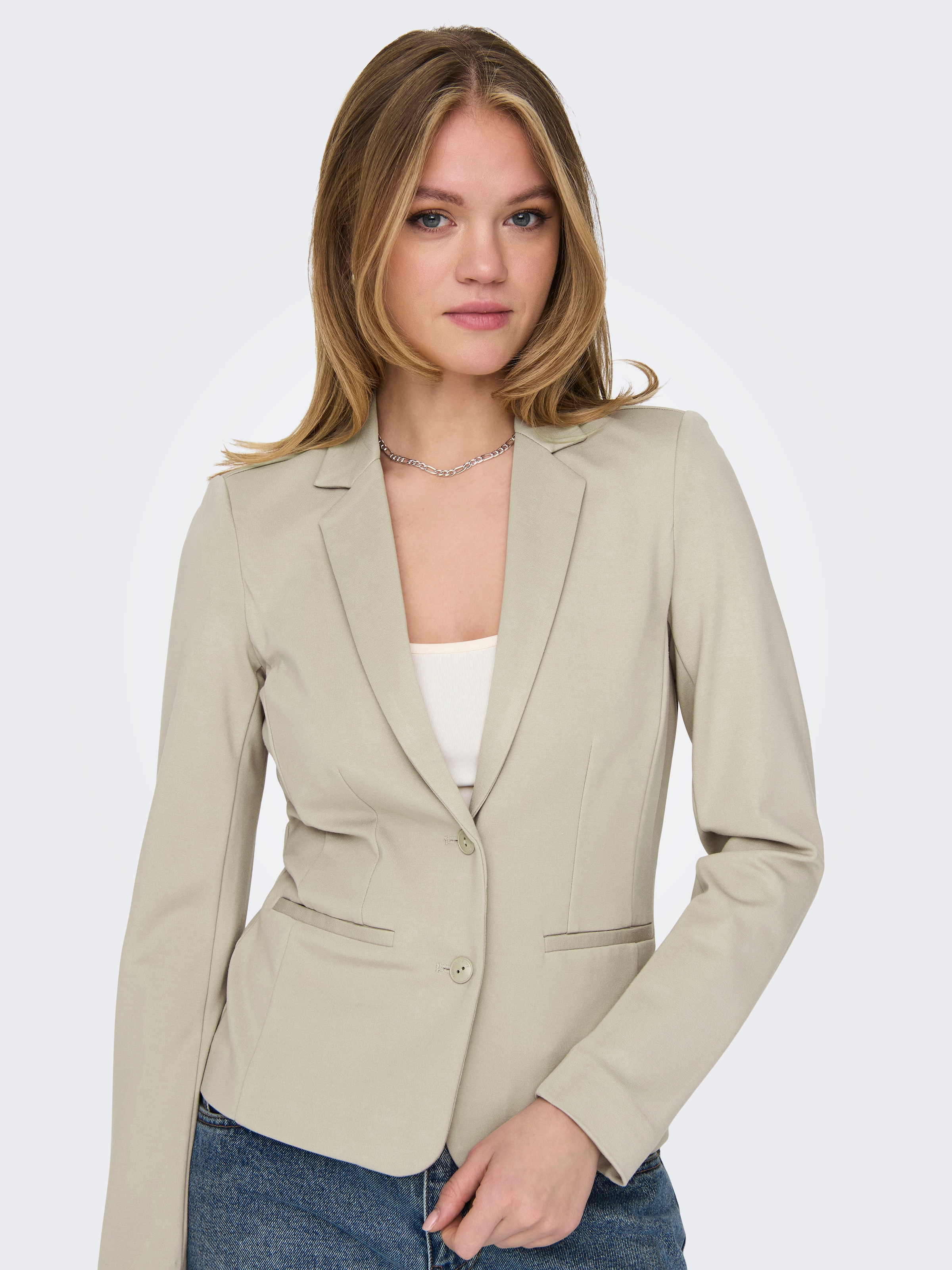 ONLY Jerseyblazer »ONLPOPTRASH – 2-Knopf Blazer mit taillierter Silhouette« regular fit, Milano Rib, Materialmix, Reverskragen, unifarben