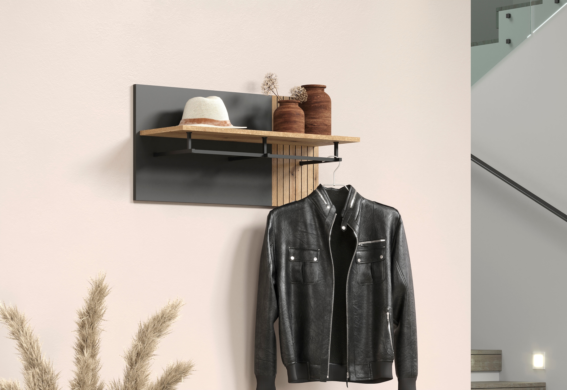 Home affaire Panneau de vestiaire »Estepona« 1 cuis tlg. Wandpaneel mit Hutablage und Kleiderstange - (B/T/H) 80/28/40 cm