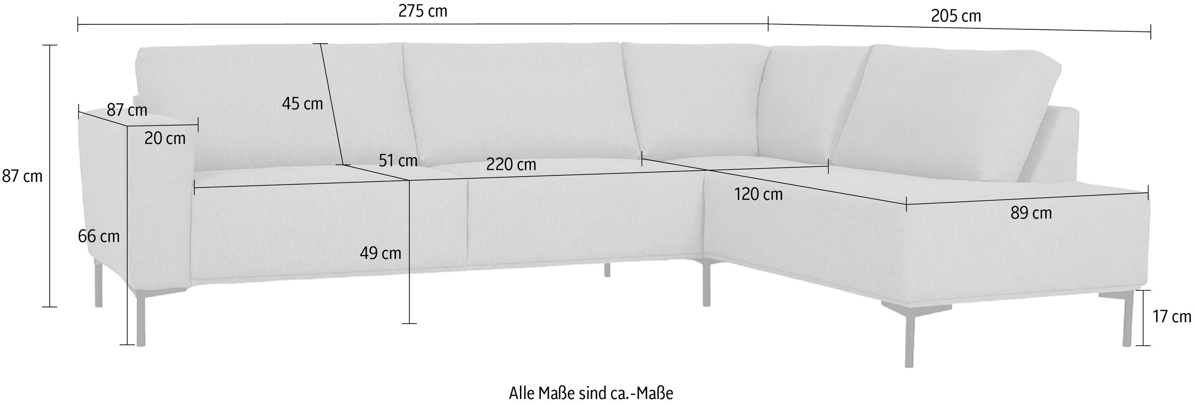 GOODproduct Ecksofa »Melby« Breite 275 cm, in einem weichen Struktur Stoff, lose Rückenkissen