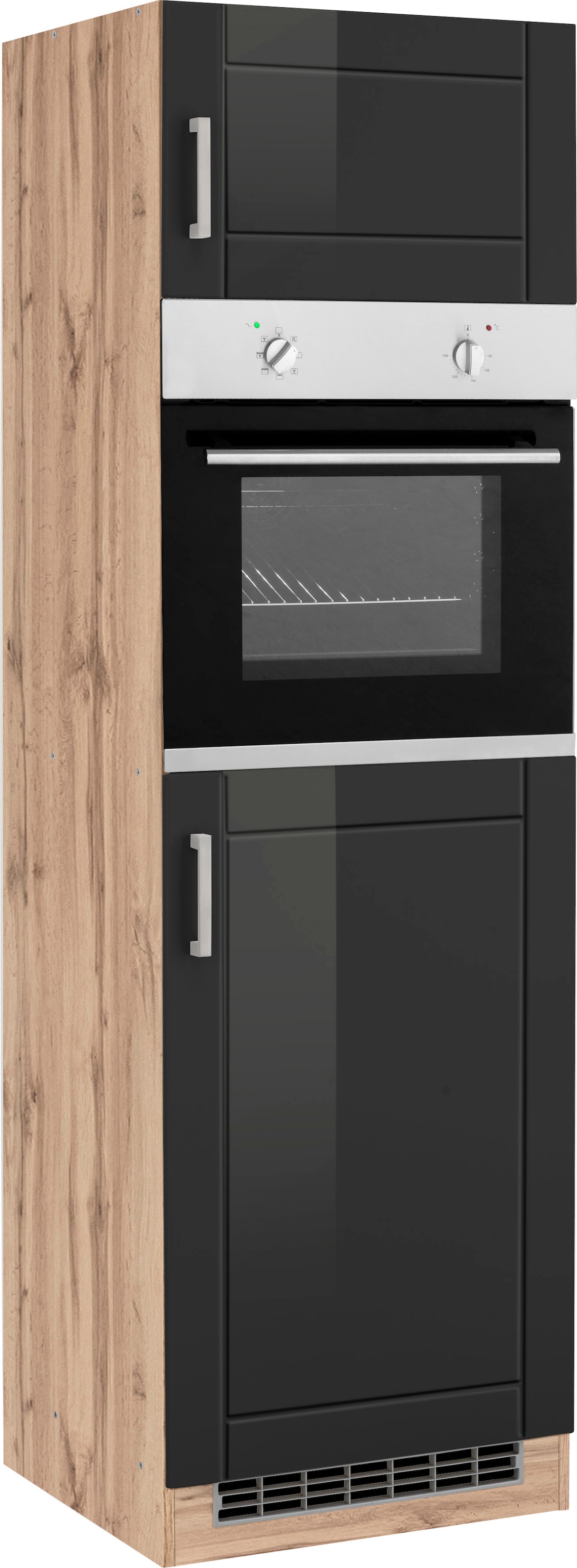 KOCHSTATION Armoire d'encastrement pour four »KS-Tinnum« 60 cm de large, 200 cm de haut, poignées en métal, façades MDF, pour four