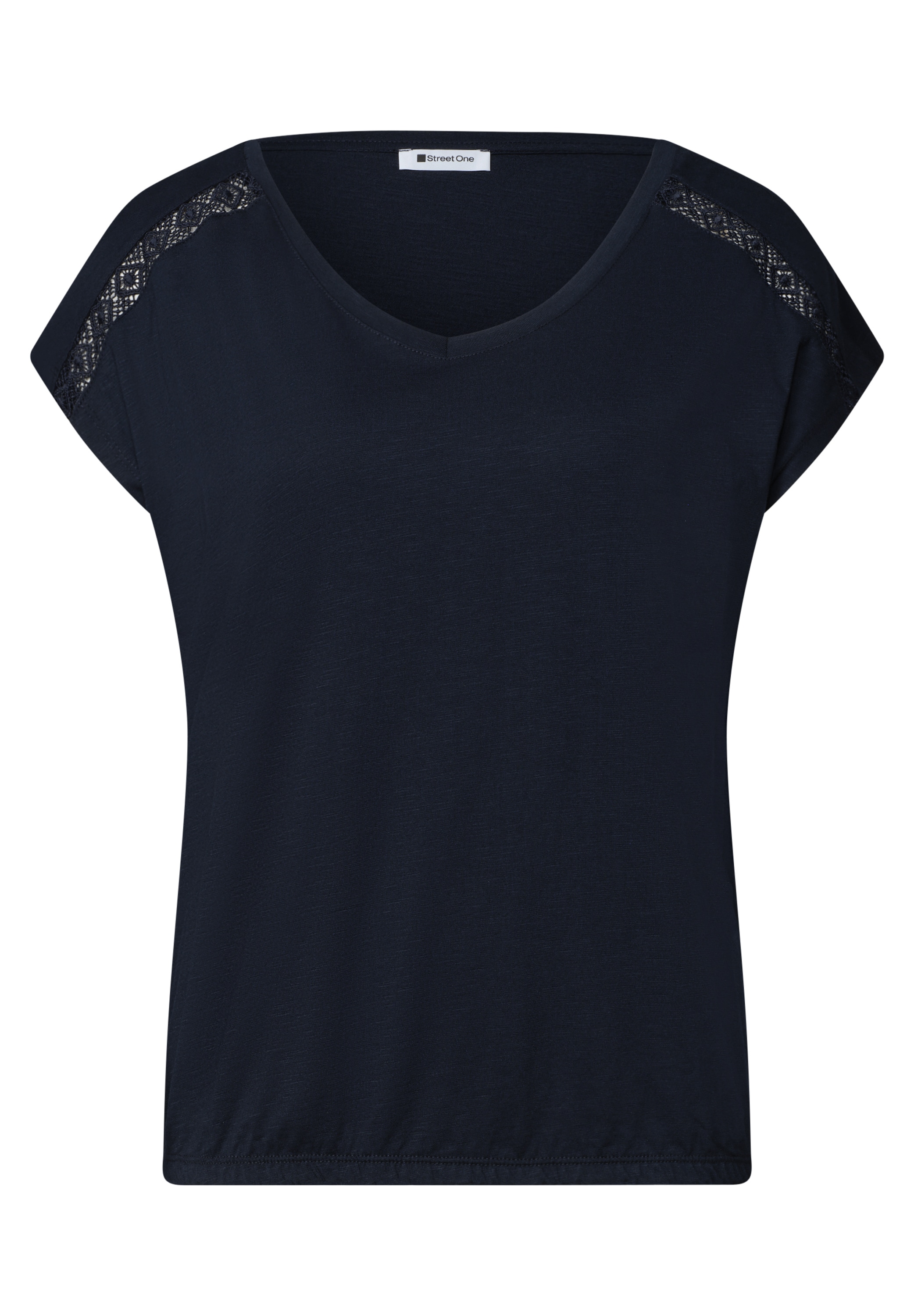 STREET ONE Kurzarmshirt Sommershirt mit V-Neck und Crochet-Details