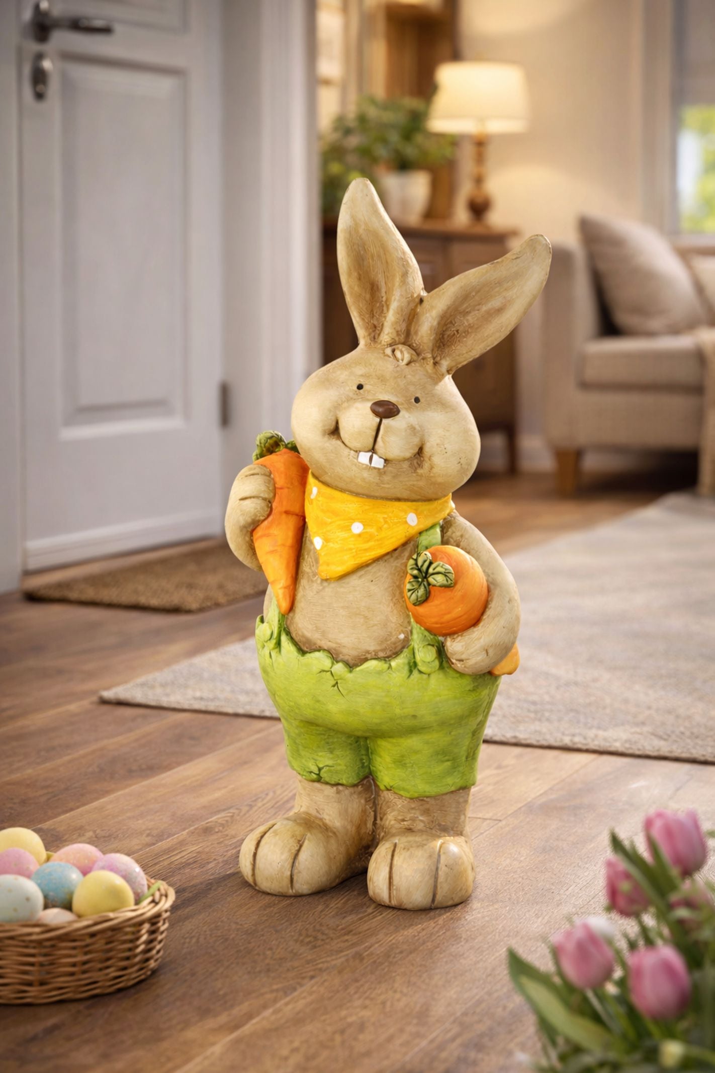 I.GE.A. Figurine de décoration »Deko Osterhase mit Karotten« Figur 46 cm Deko Hase Osterdeko Hasenfigur Frühling Ostern Ostereier
