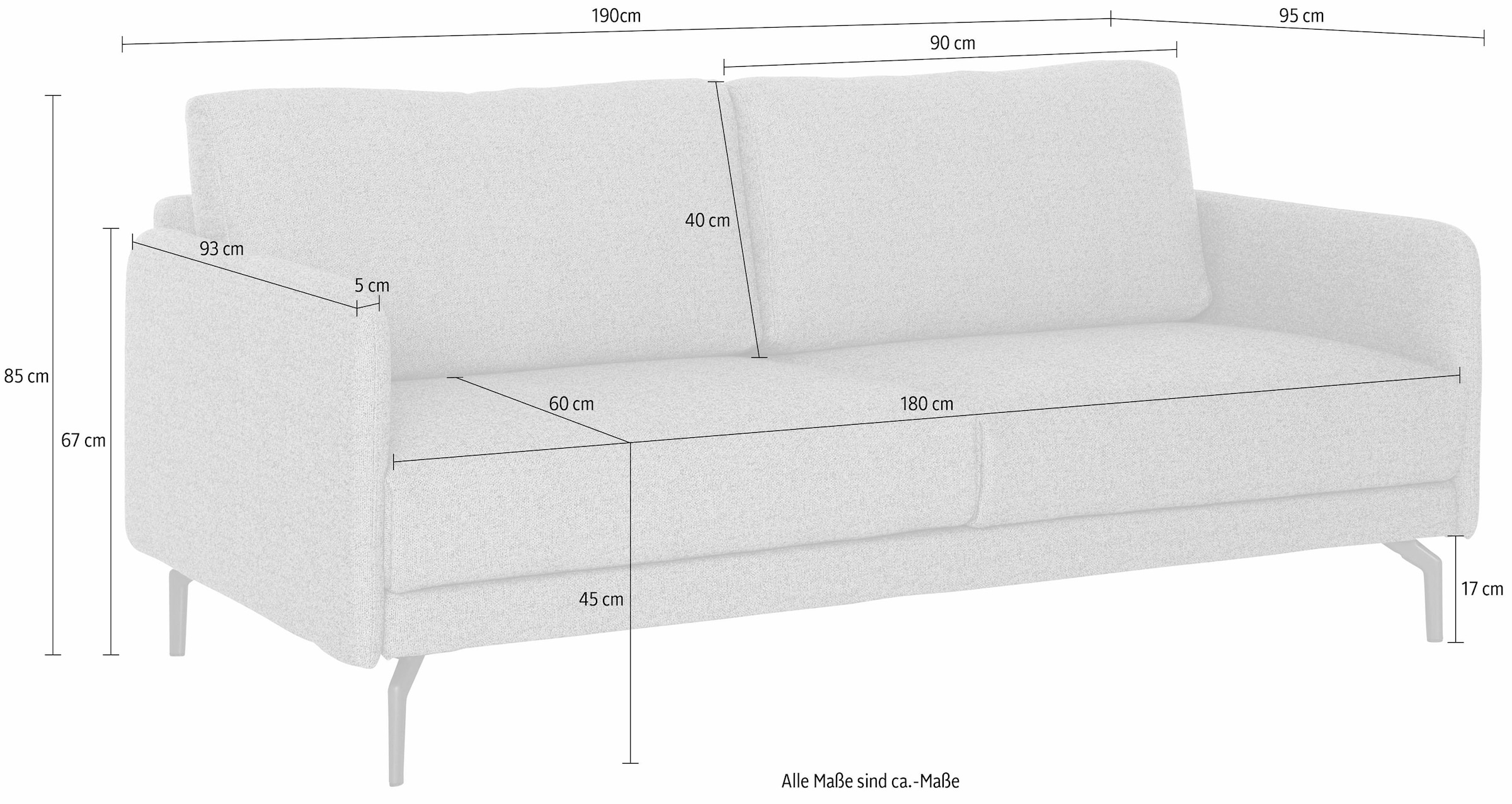 Creation BY ROLF BENZ 3-places »CR.450, Designsofa, edles Sofa, Loungesofa, Ledersofa, klares Design« accoudoir très étroit, largeur 190 cm, pied en aluminium coulé gris ombre