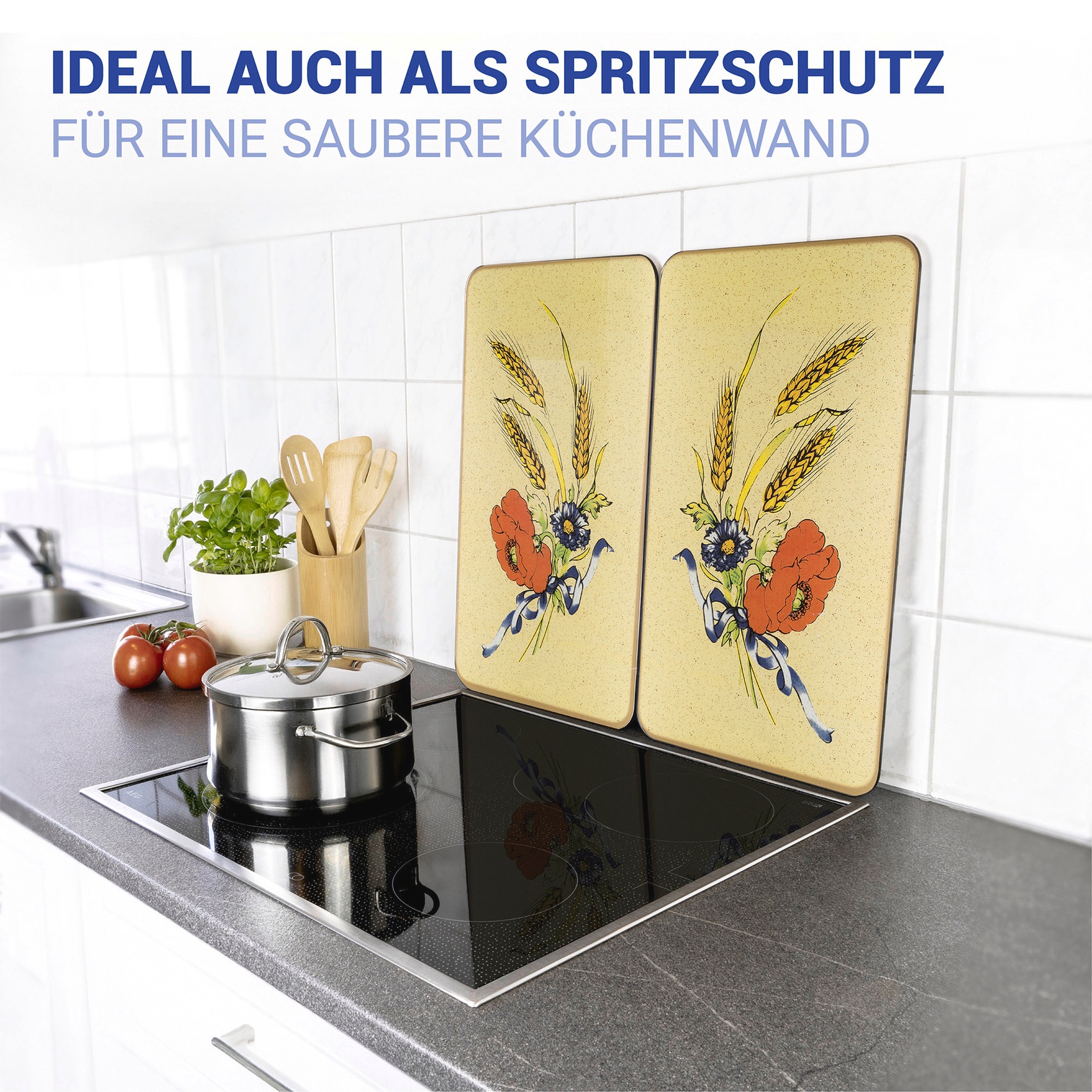 WENKO Herd-Abdeckplatte »Universal Modell Kornblumen« Herdabdeckung für alle Herdarten, kratzfest, mit rutschfesten Füssen